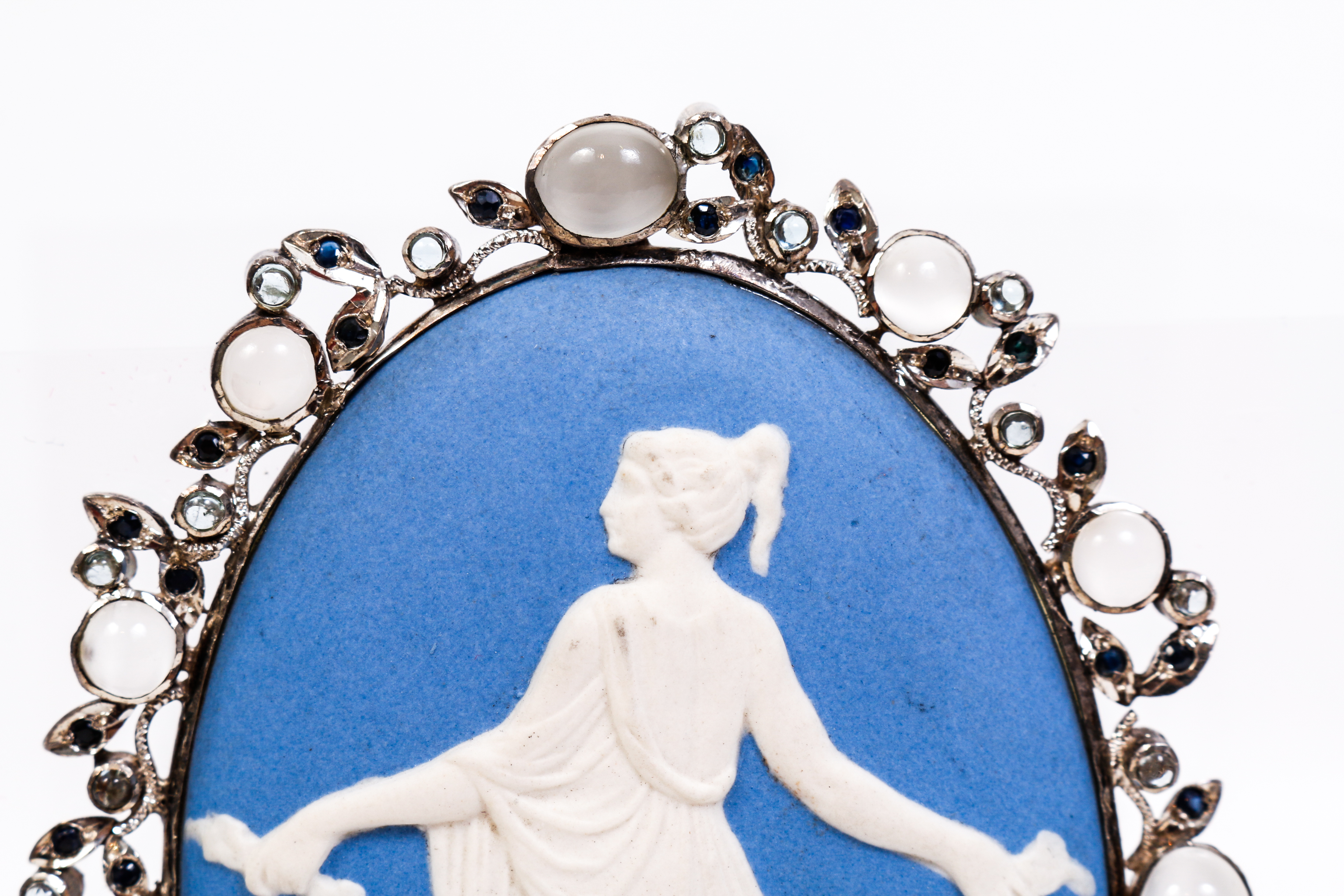 Vintage Wedgwood Style Pendant with Sapphires and Moonstones