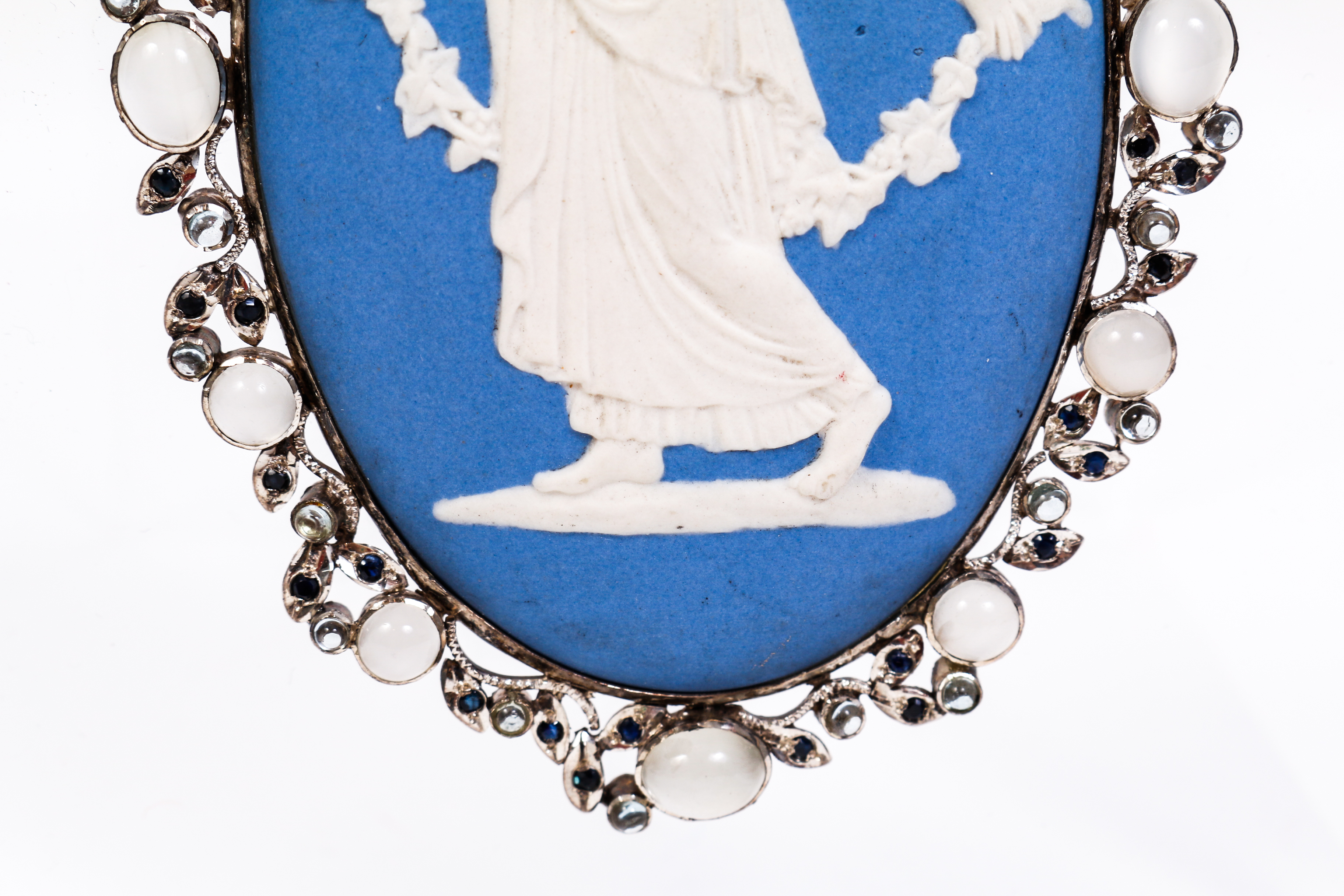 Vintage Wedgwood Style Pendant with Sapphires and Moonstones