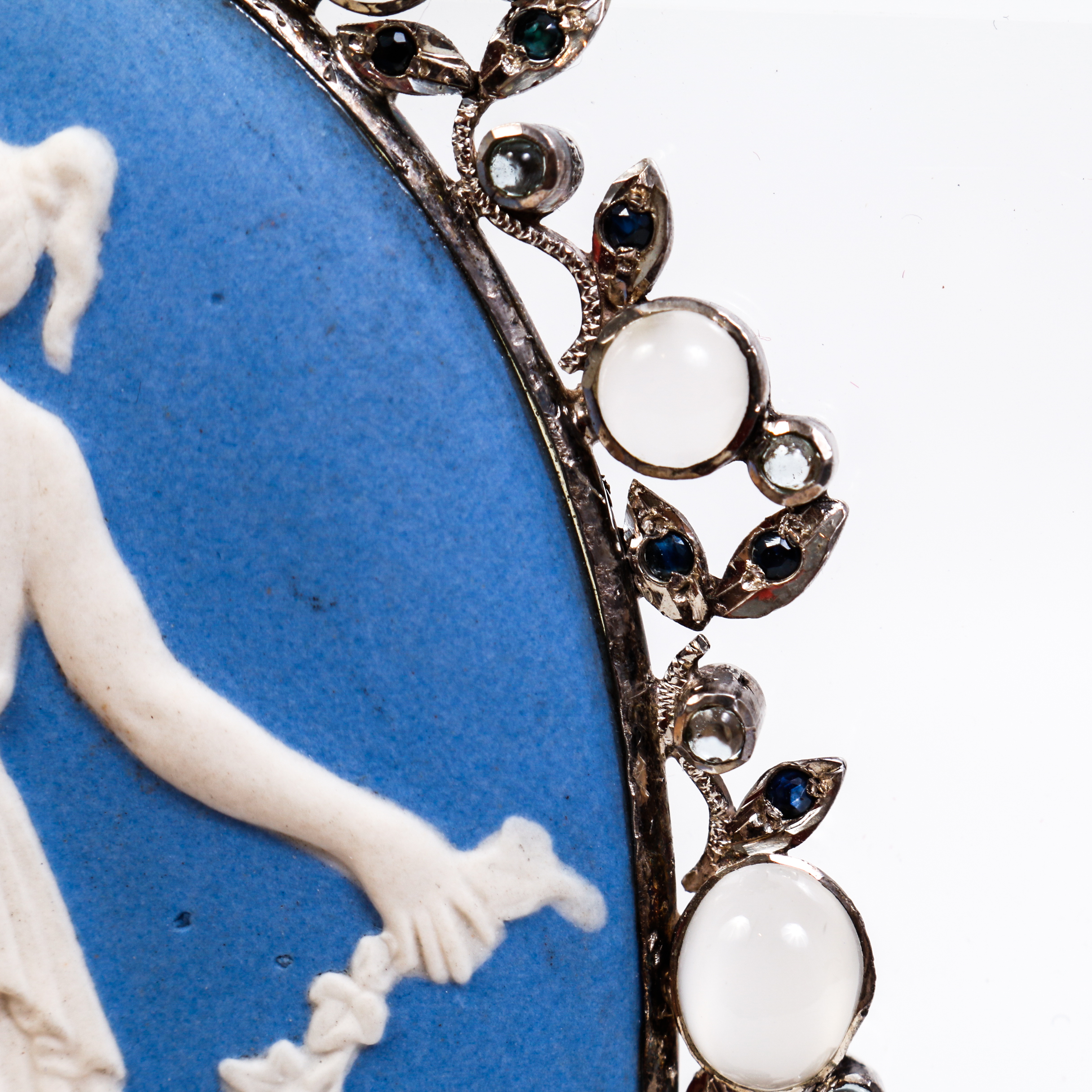 Vintage Wedgwood Style Pendant with Sapphires and Moonstones