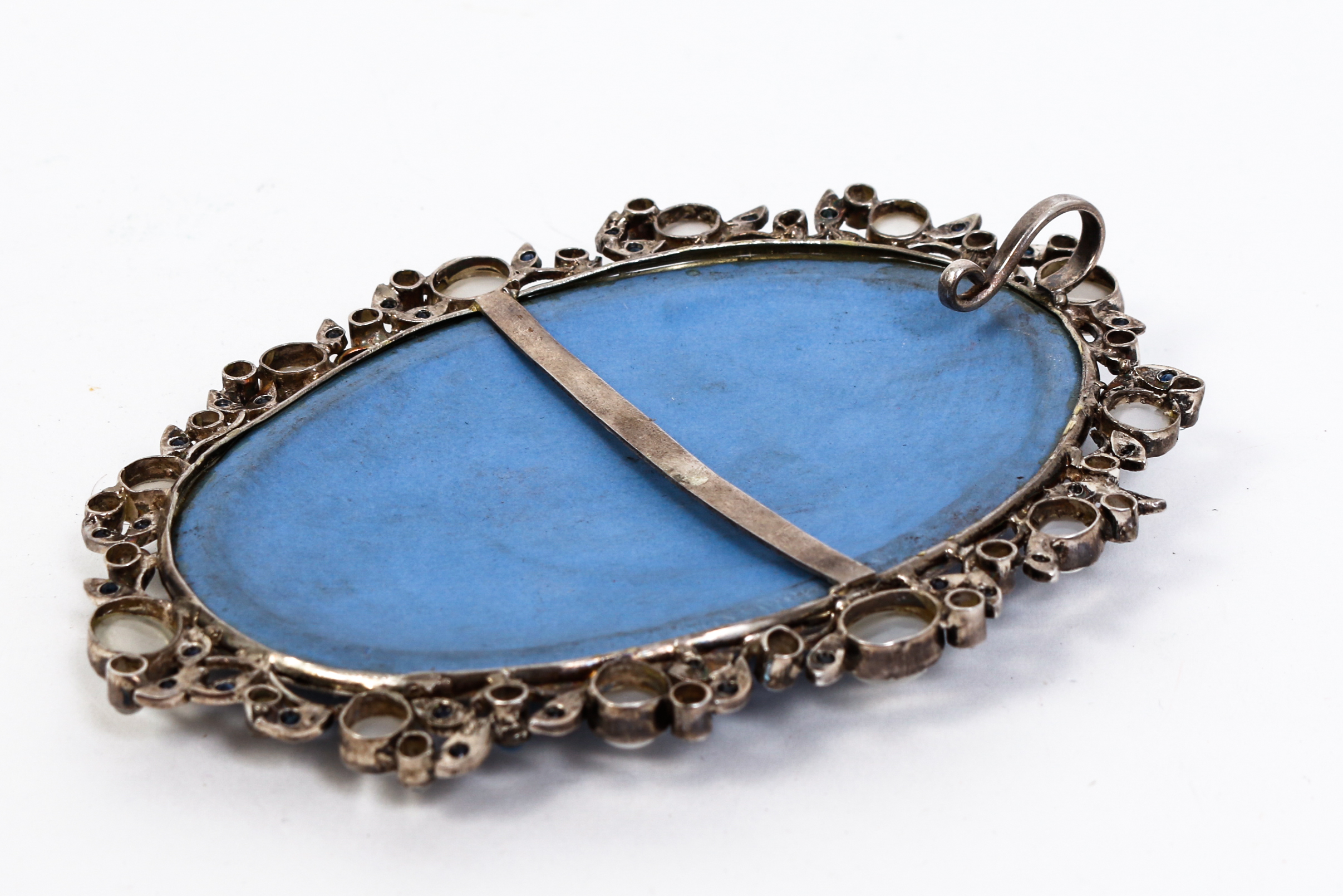 Vintage Wedgwood Style Pendant with Sapphires and Moonstones