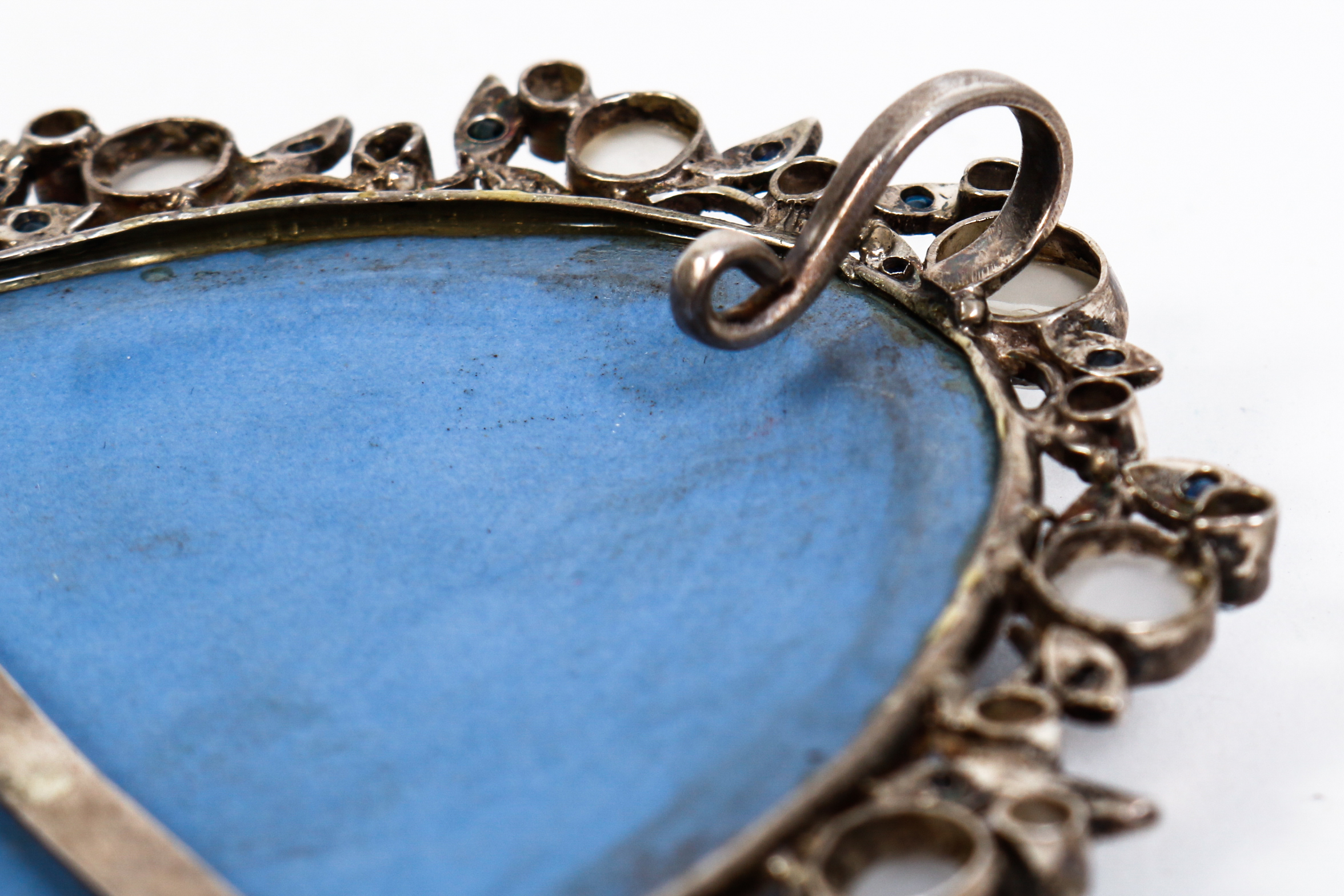 Vintage Wedgwood Style Pendant with Sapphires and Moonstones