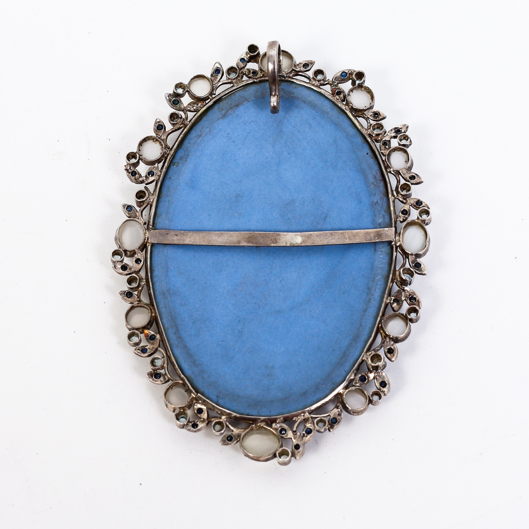 Vintage Wedgwood Style Pendant with Sapphires and Moonstones