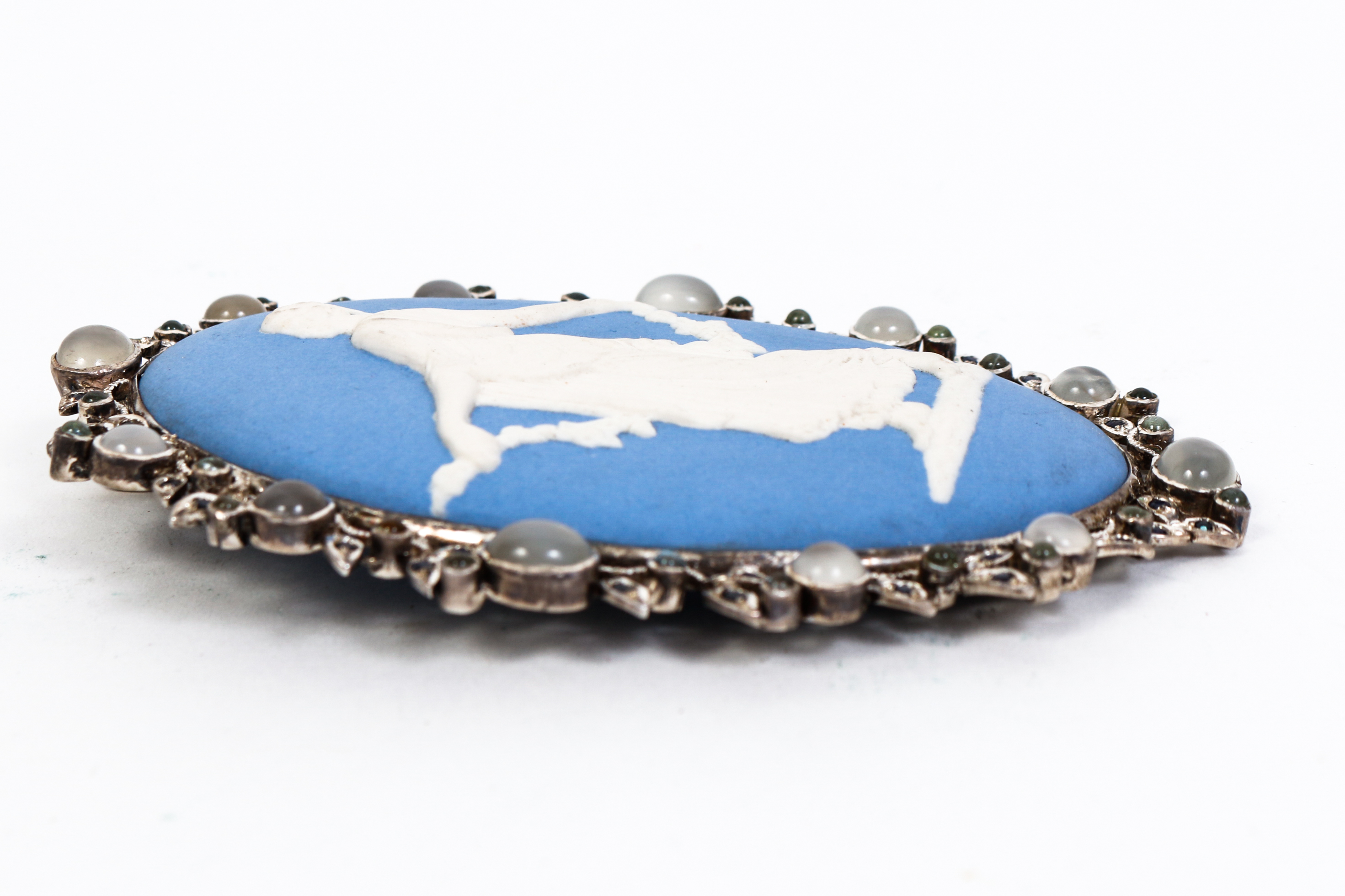 Vintage Wedgwood Style Pendant with Sapphires and Moonstones