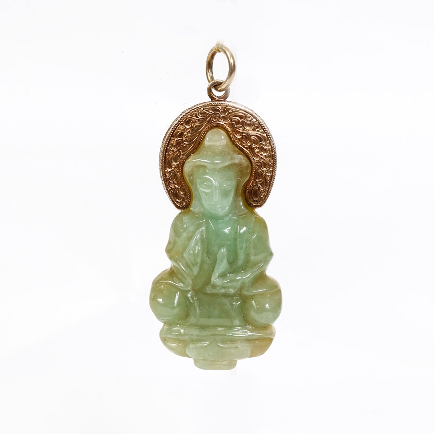 Vintage Jadeite Pendant Mounted in Gold Plated Sterling