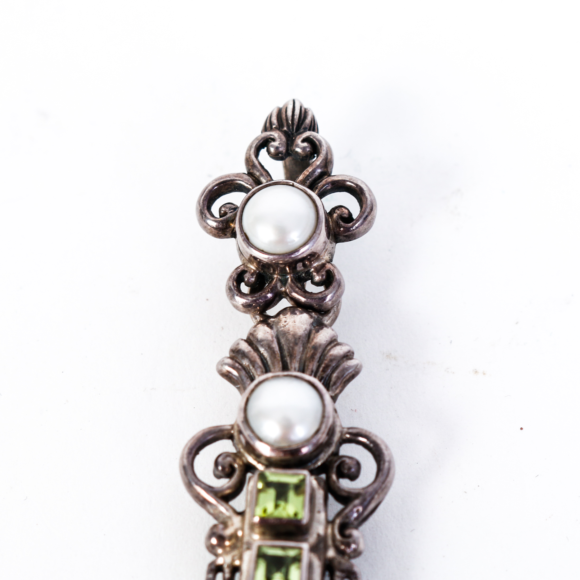 Vintage Peridot, Freshwater Cultured Pearl and Sterling Silver Cross