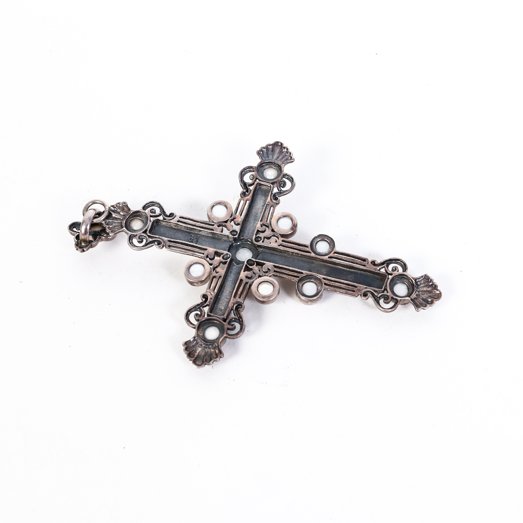 Vintage Peridot, Freshwater Cultured Pearl and Sterling Silver Cross