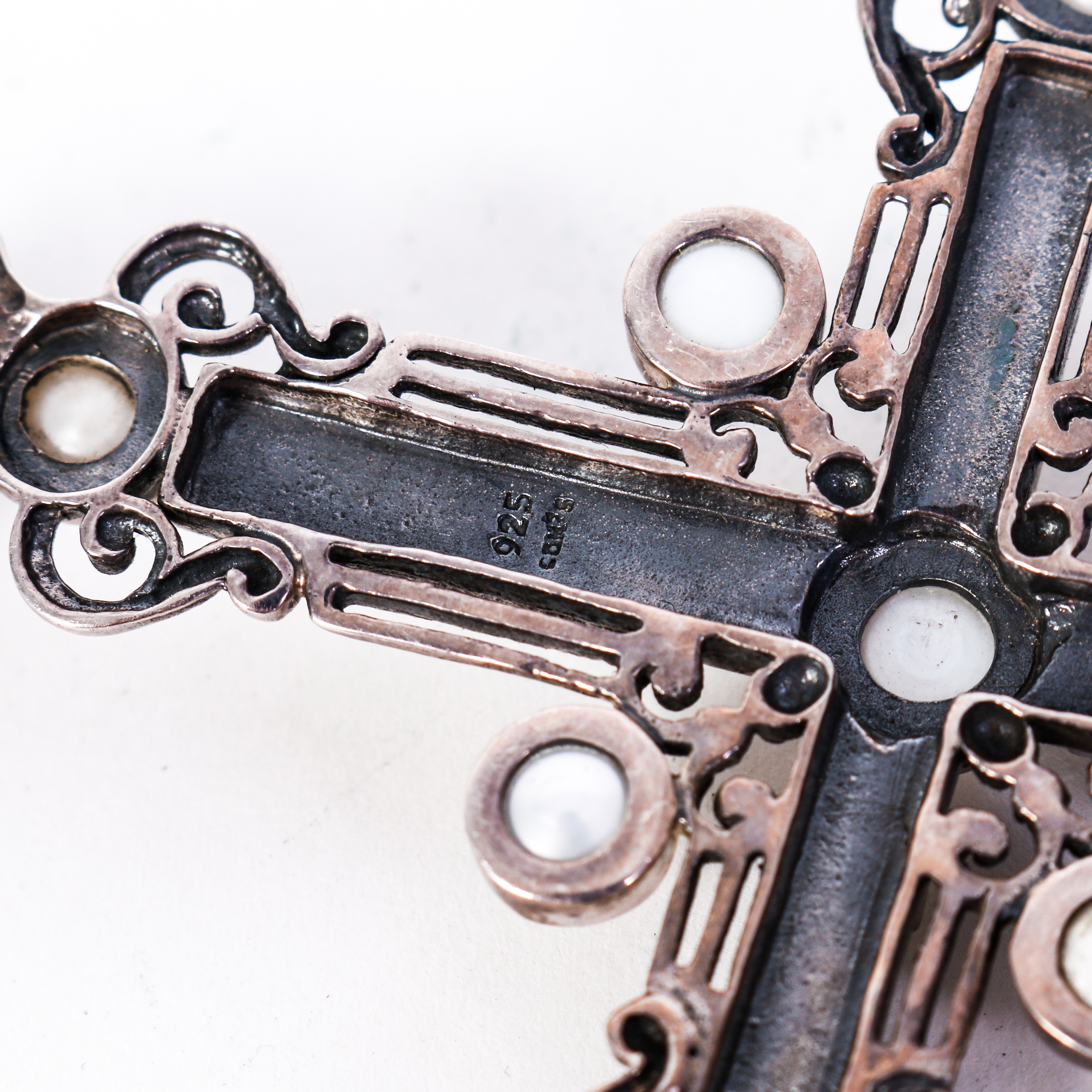 Vintage Peridot, Freshwater Cultured Pearl and Sterling Silver Cross