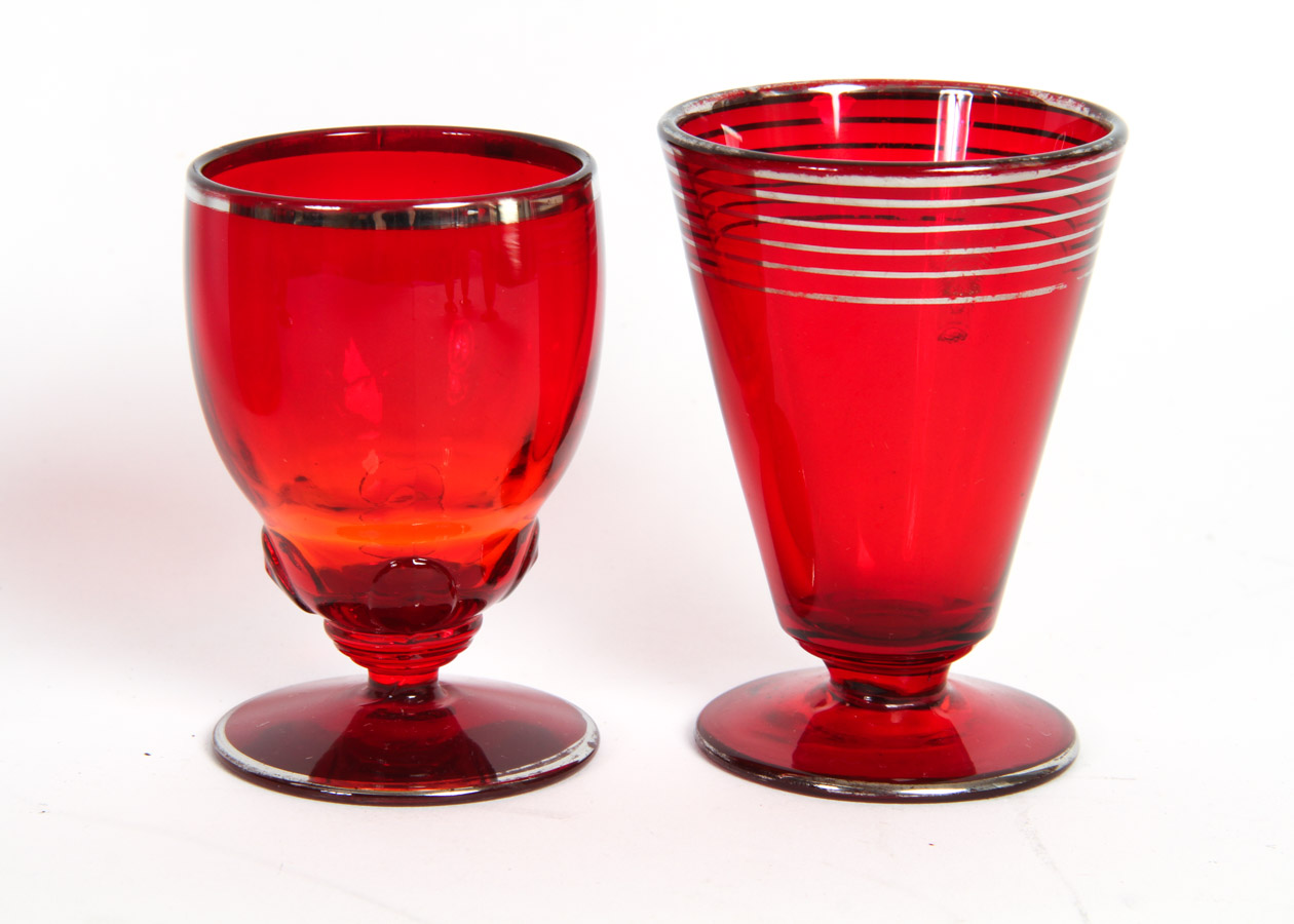 Red Glass and Sterling Overlay Cocktail Shaker With Glasses