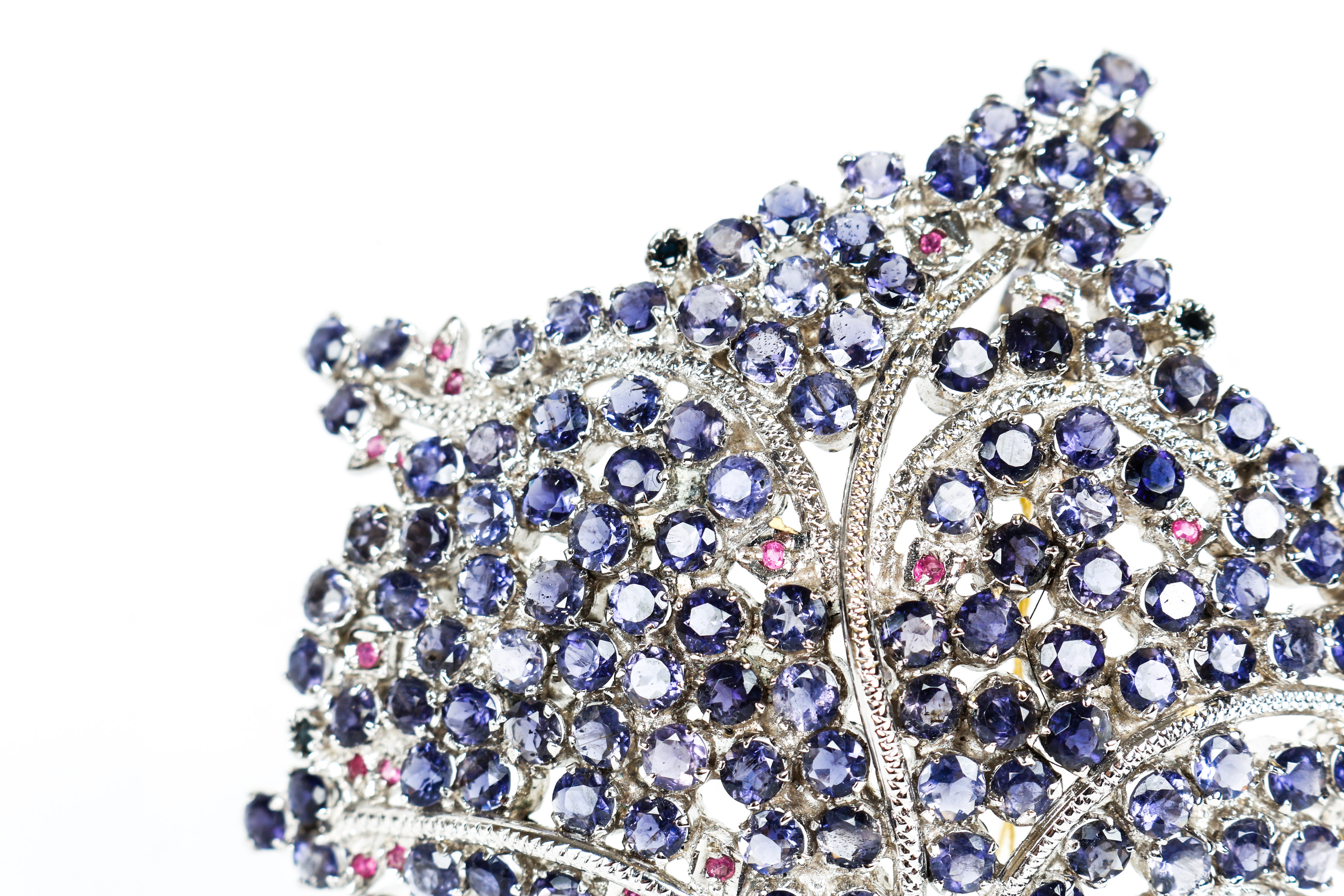 Vintage Iolite, Ruby, and Sterling Silver Pendant-Brooch