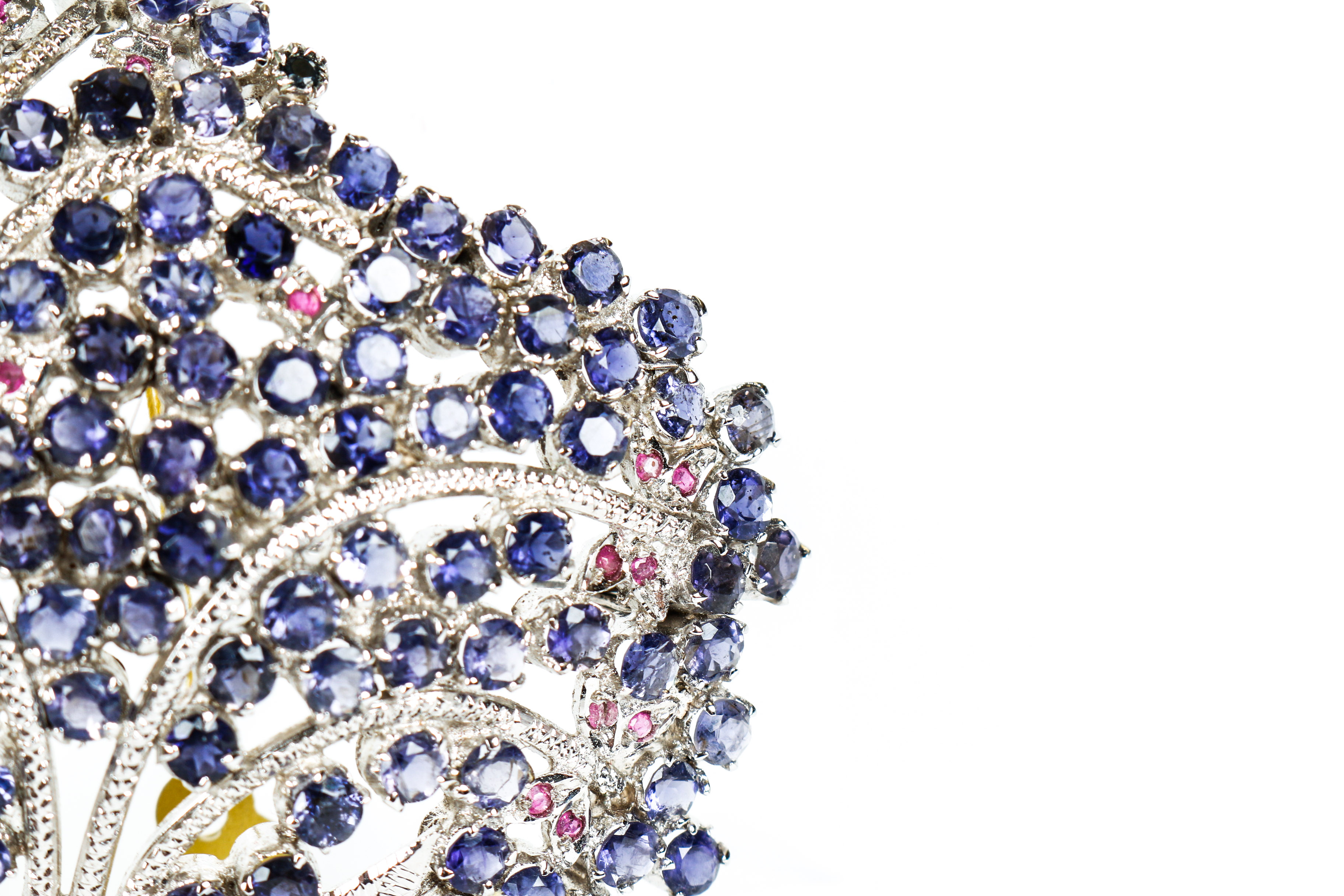 Vintage Iolite, Ruby, and Sterling Silver Pendant-Brooch