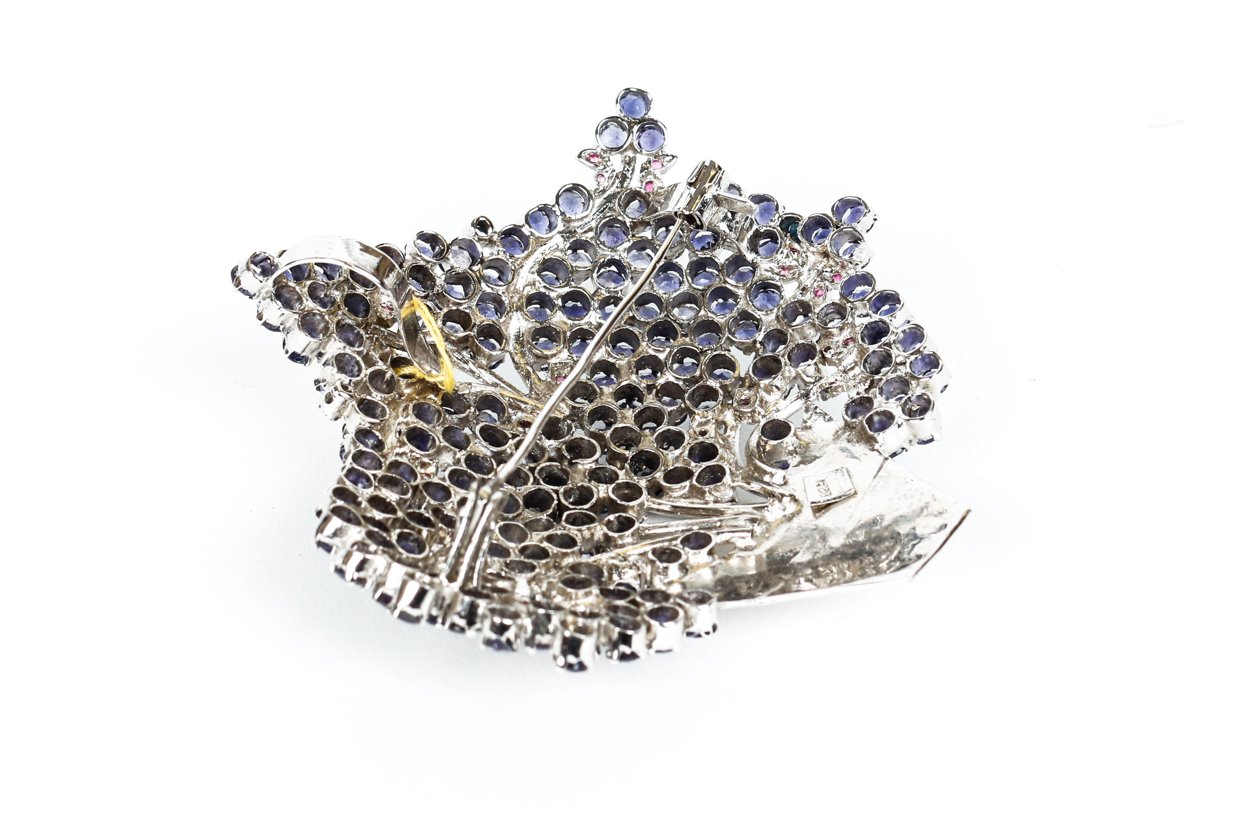 Vintage Iolite, Ruby, and Sterling Silver Pendant-Brooch