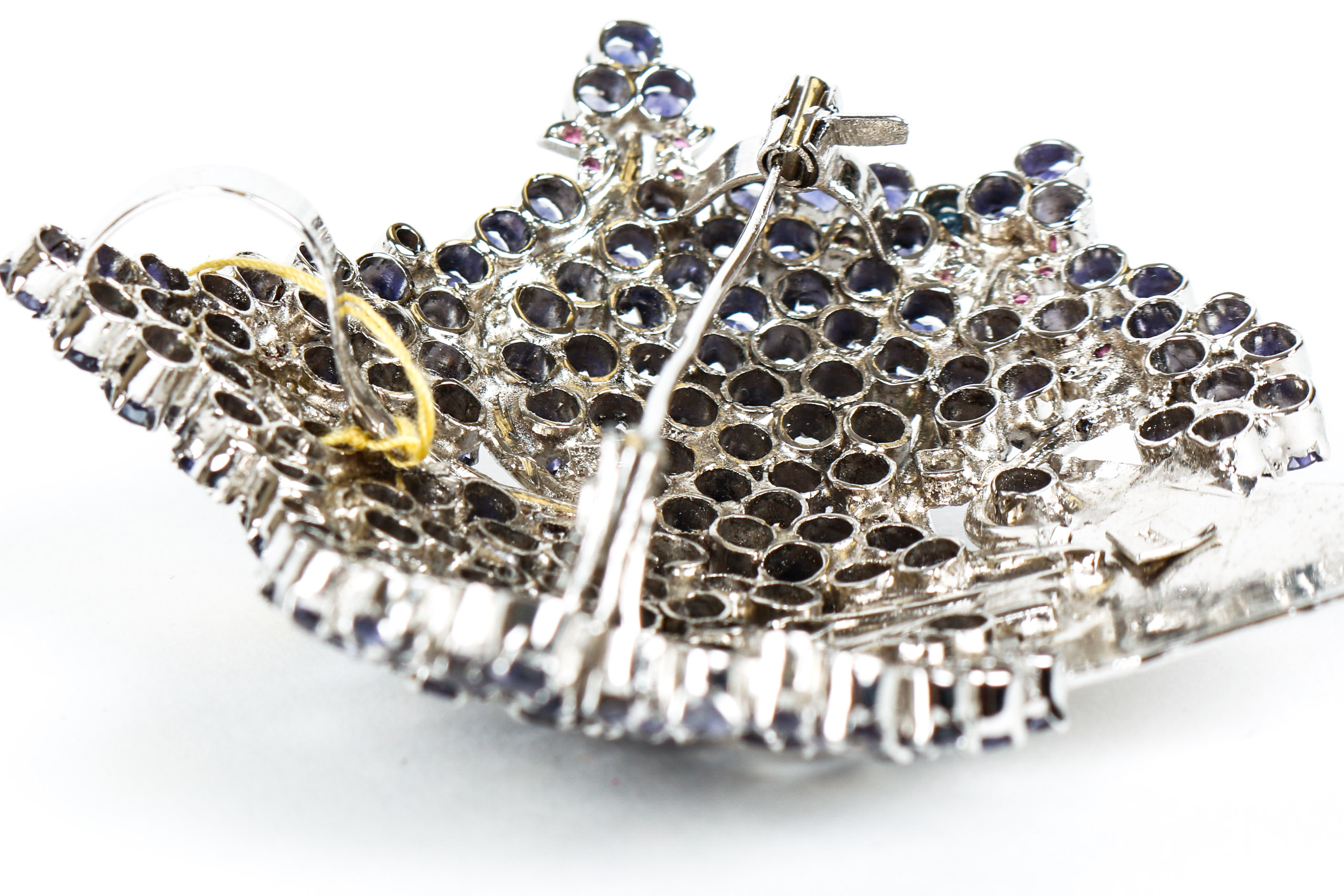 Vintage Iolite, Ruby, and Sterling Silver Pendant-Brooch