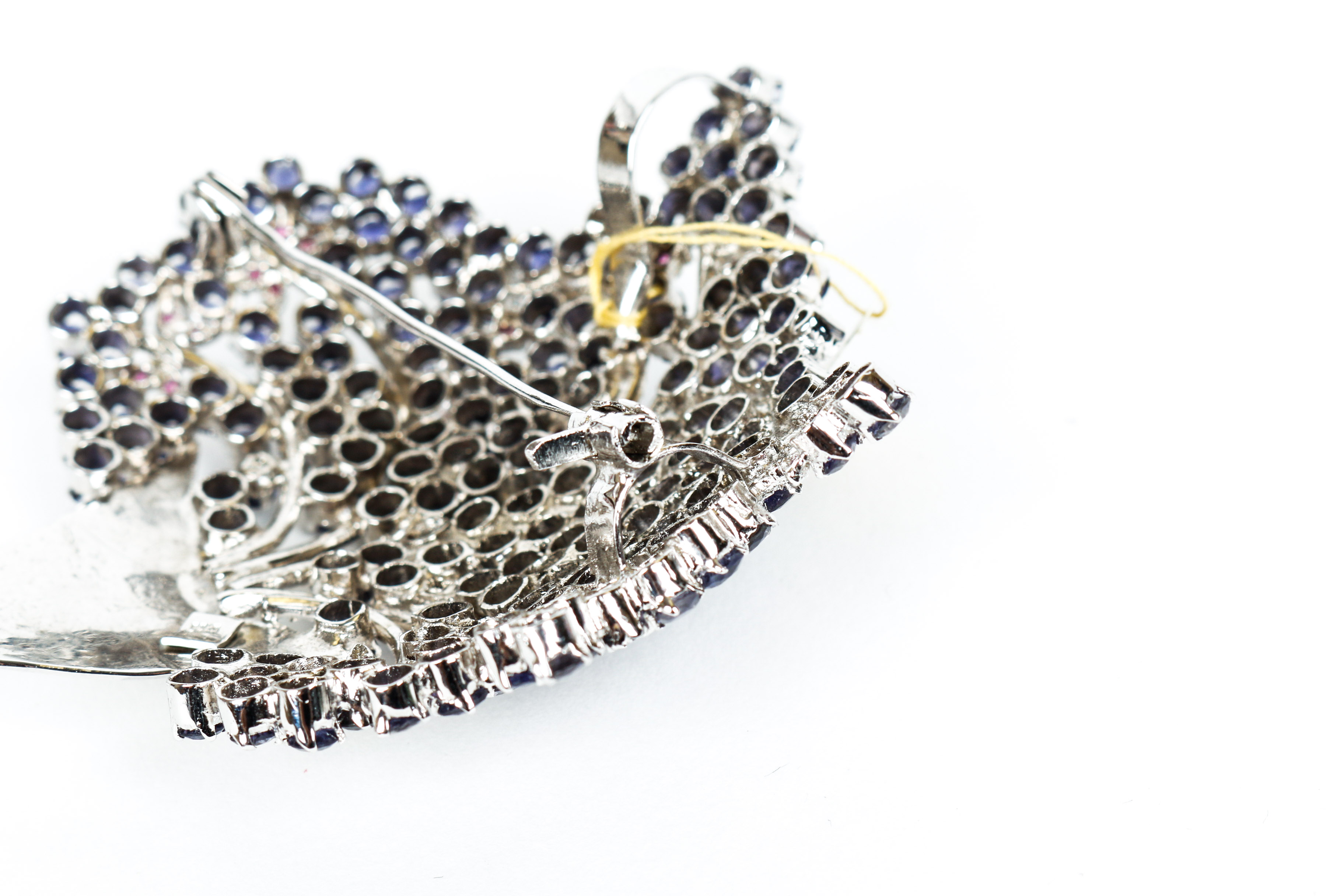 Vintage Iolite, Ruby, and Sterling Silver Pendant-Brooch