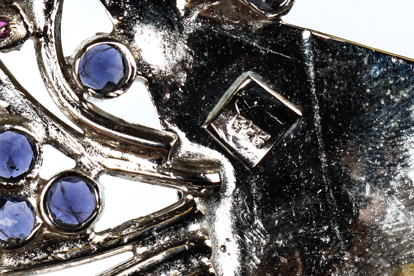 Vintage Iolite, Ruby, and Sterling Silver Pendant-Brooch