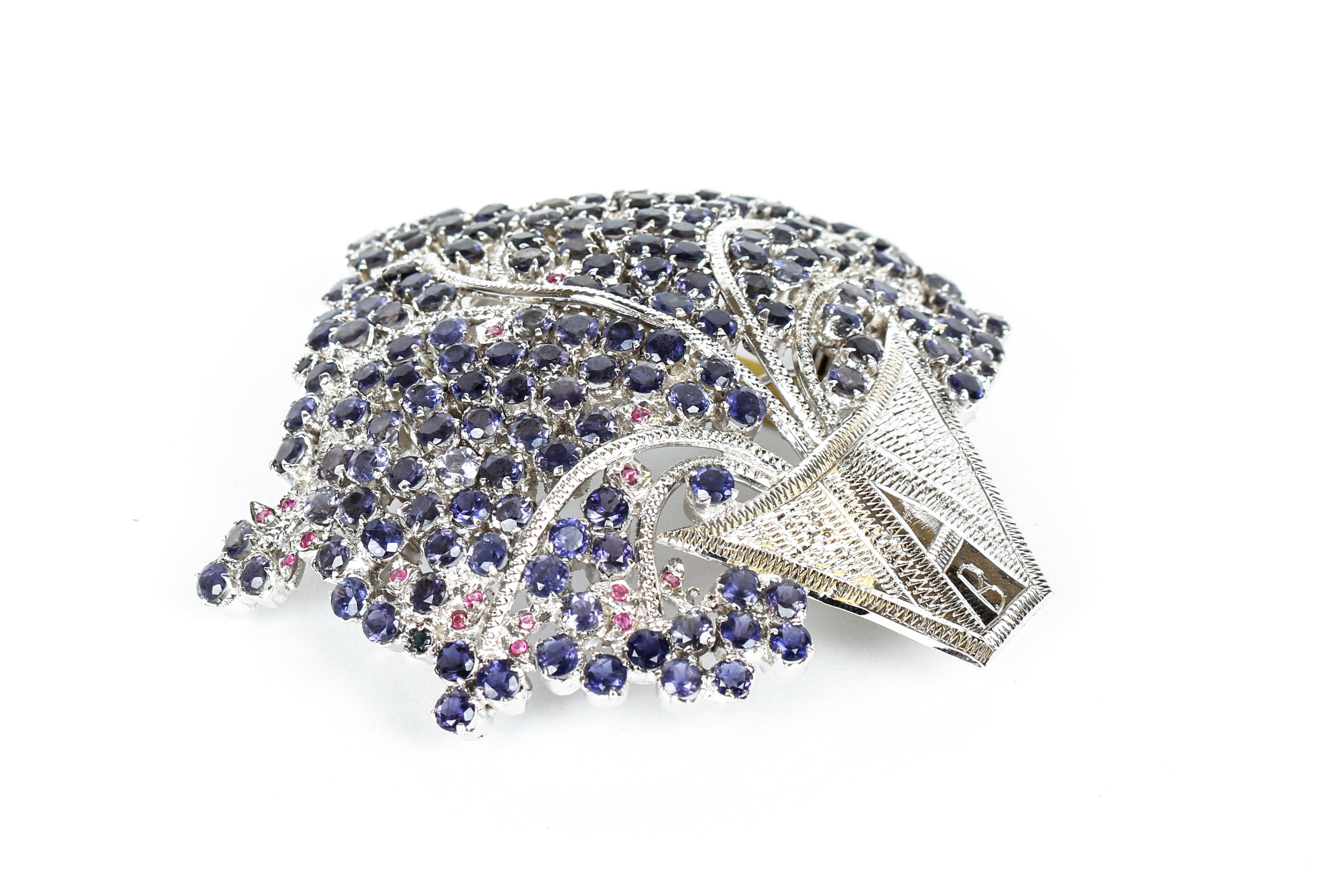 Vintage Iolite, Ruby, and Sterling Silver Pendant-Brooch