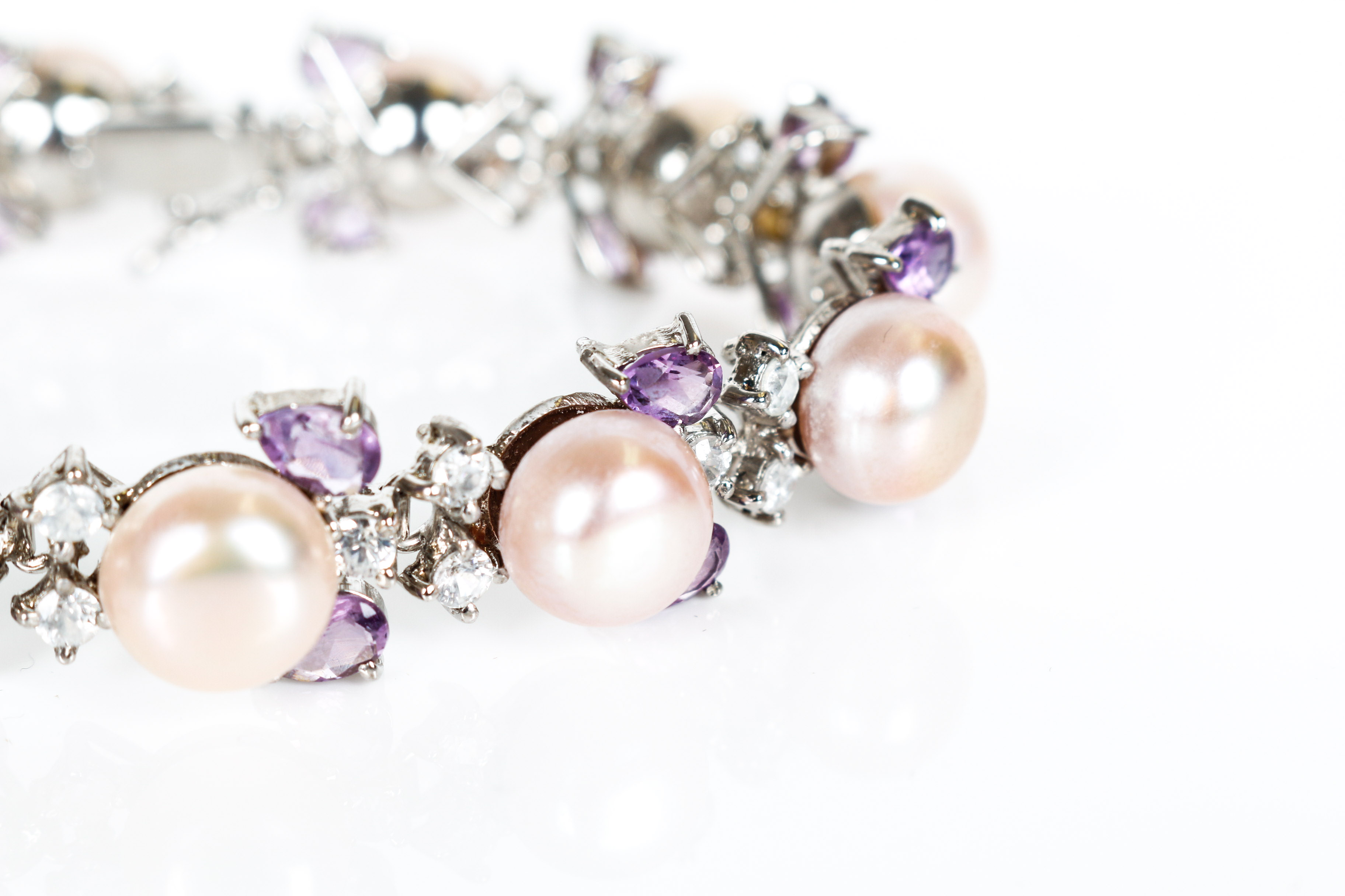 Vintage Freshwater Cultured Pearl, Amethyst, Topaz, Sterling Silver Bracelet