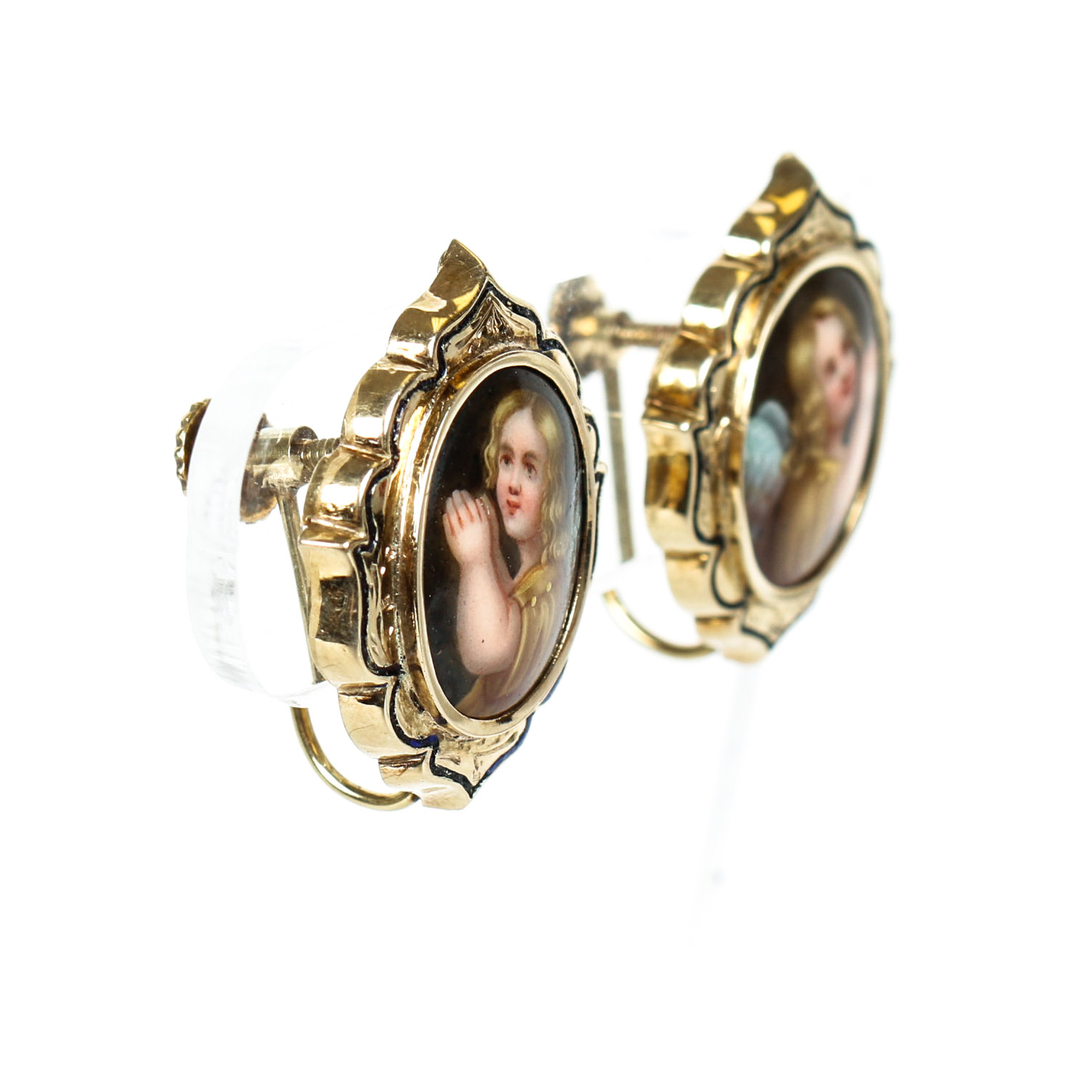 Victorian Gold filled and Enamel Screw Back Earrings