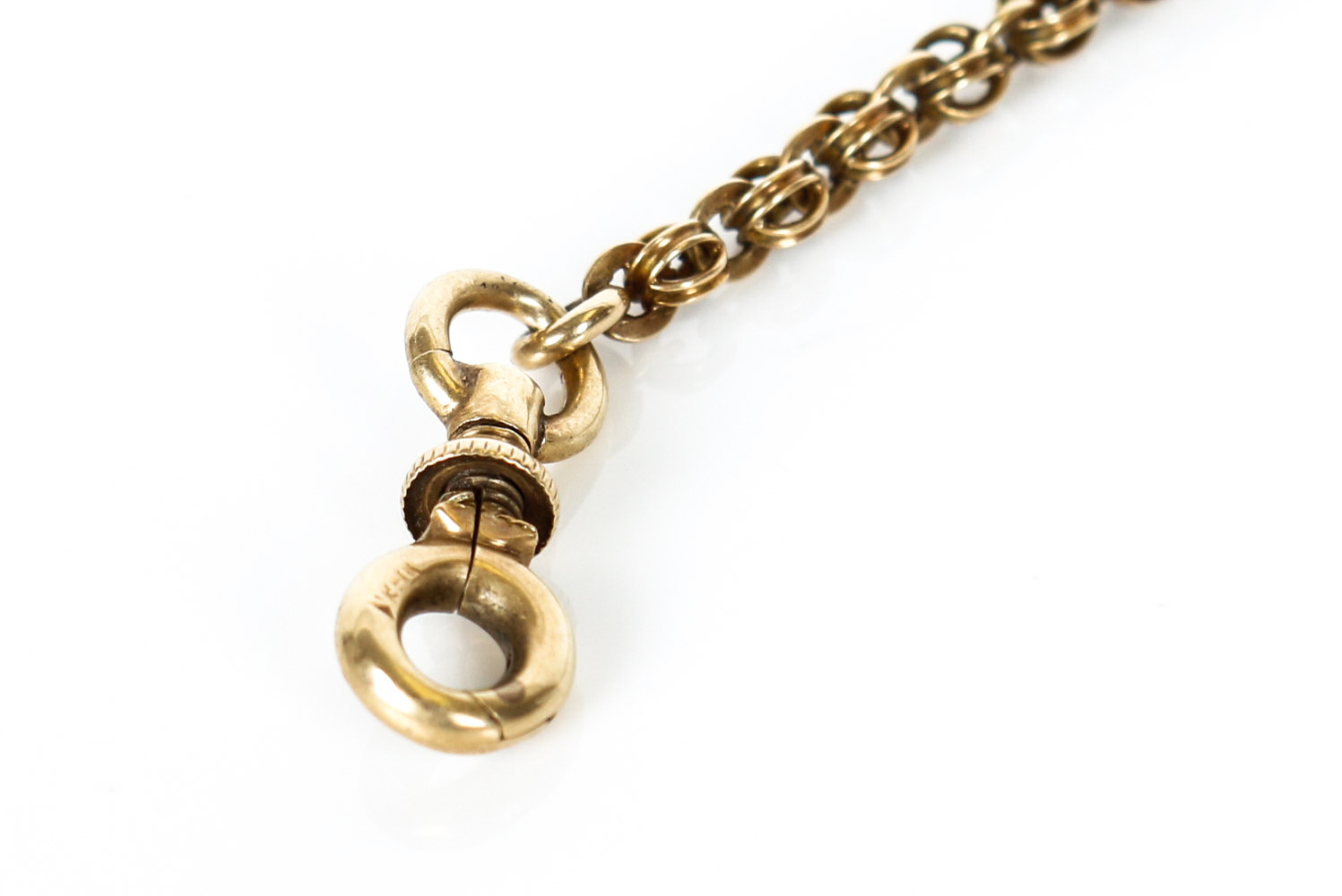 14K Gold Victorian Quatrefoil Watch Chain with Enamel Detailing
