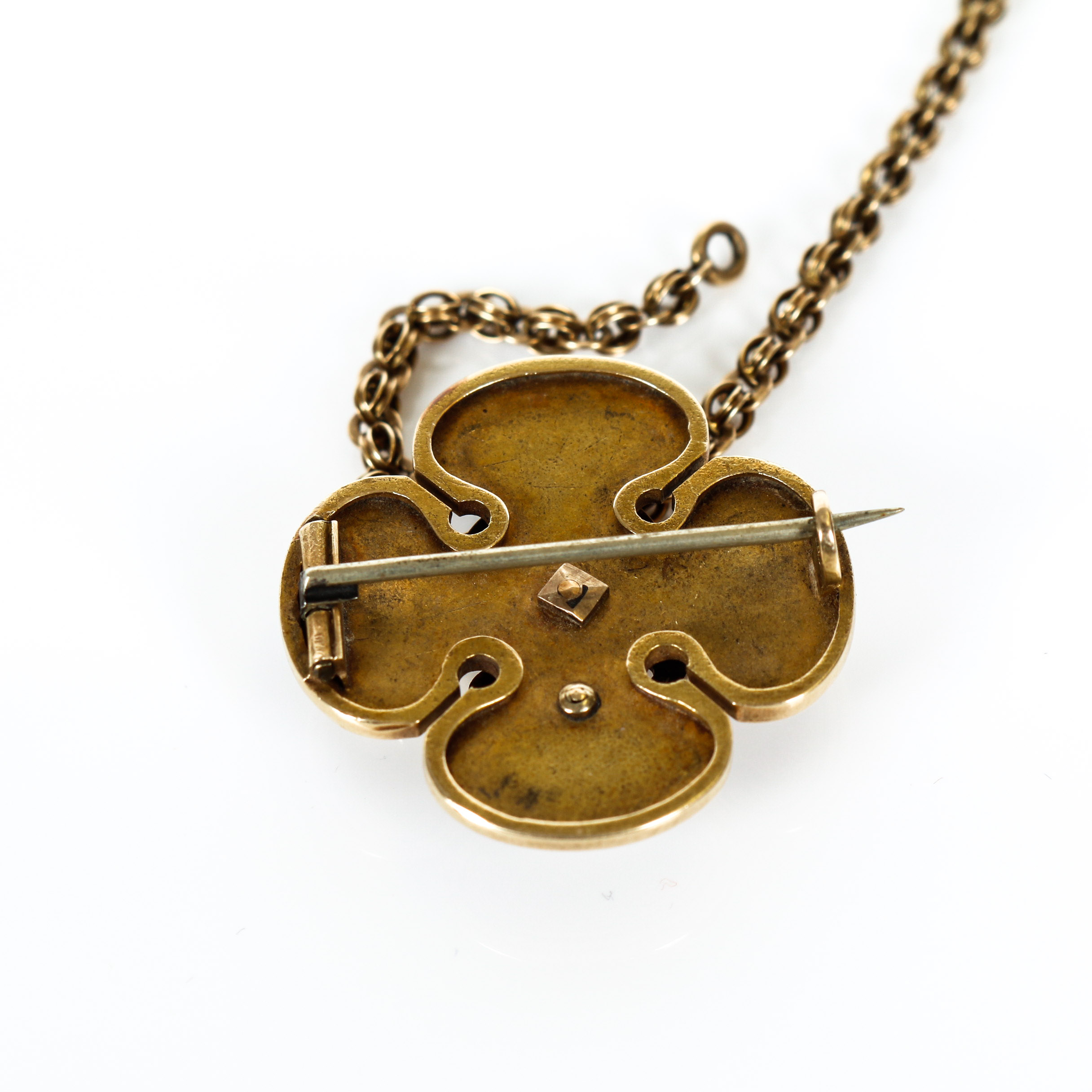 14K Gold Victorian Quatrefoil Watch Chain with Enamel Detailing