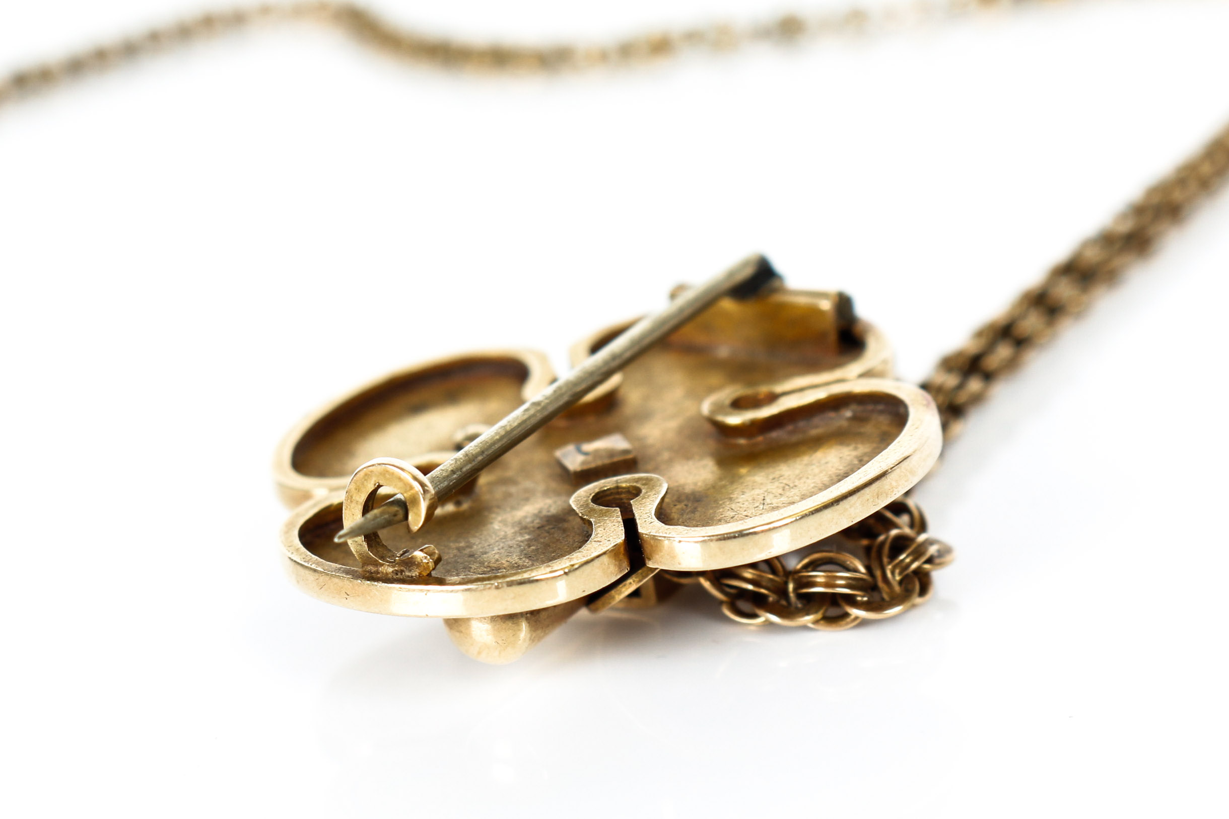 14K Gold Victorian Quatrefoil Watch Chain with Enamel Detailing