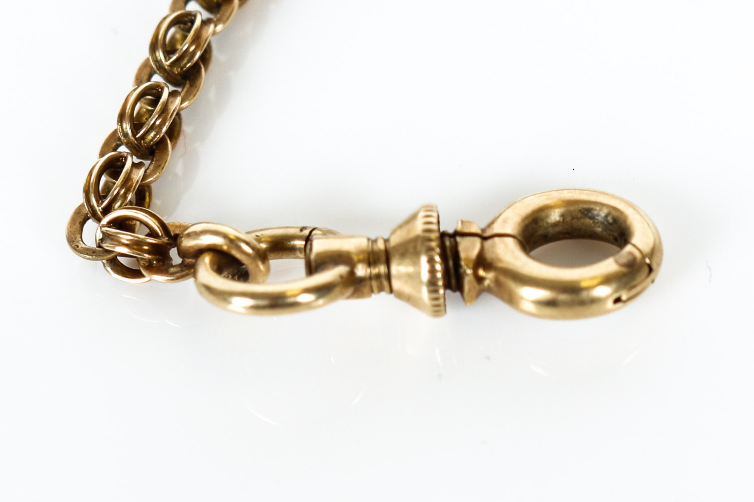 14K Gold Victorian Quatrefoil Watch Chain with Enamel Detailing