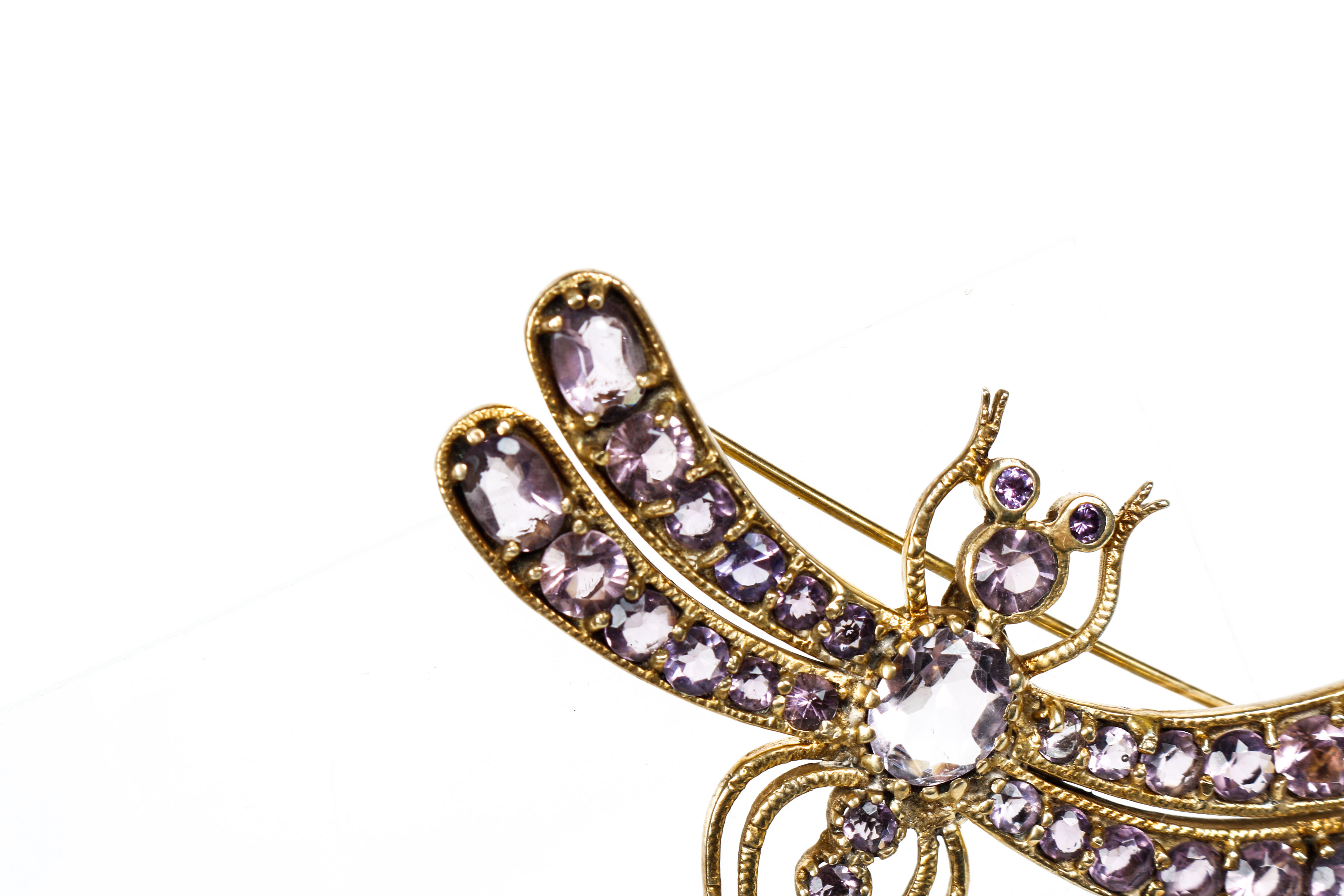 Vintage Amethyst and Sterling Silver Vermeil Dragonfly Brooch