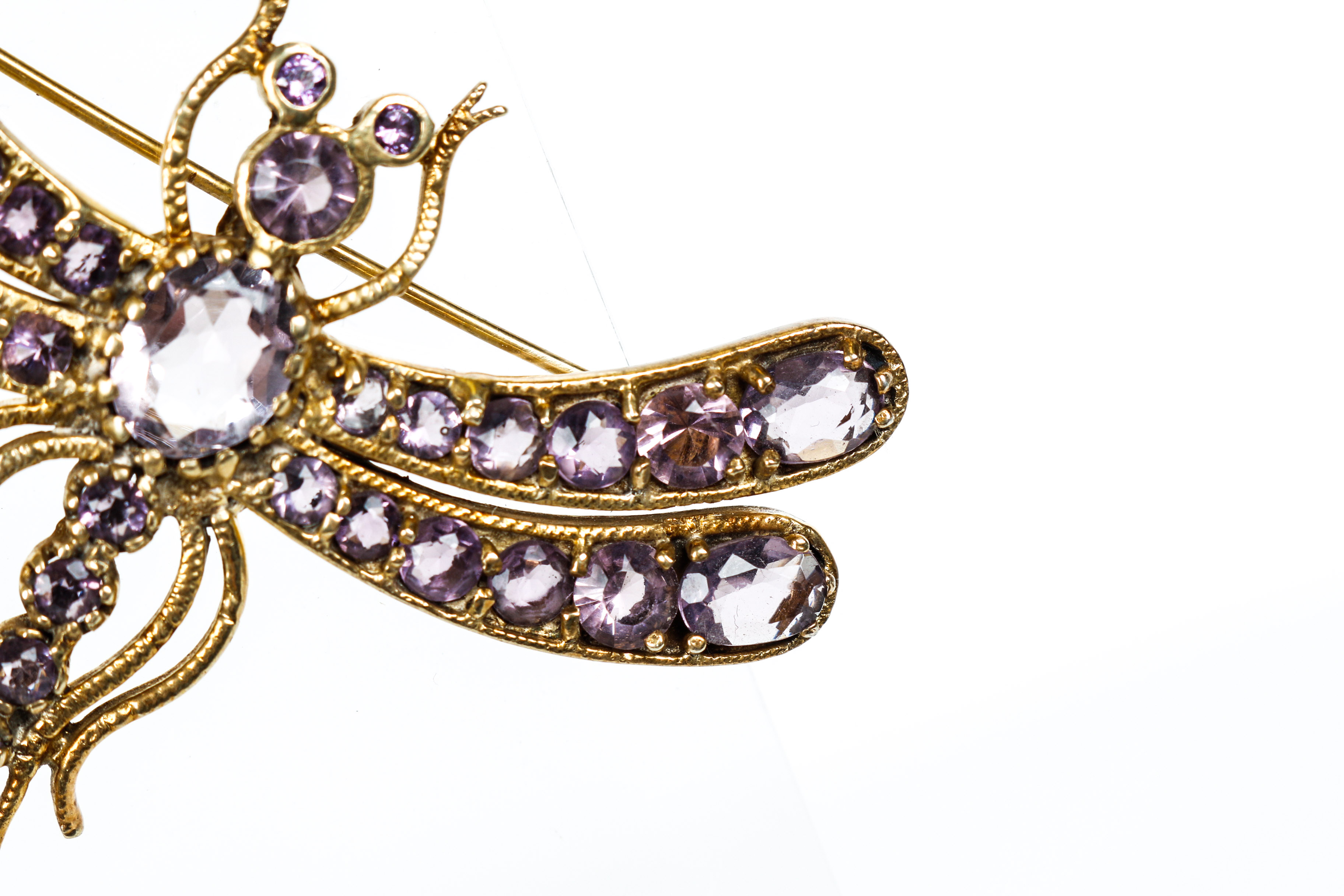 Vintage Amethyst and Sterling Silver Vermeil Dragonfly Brooch