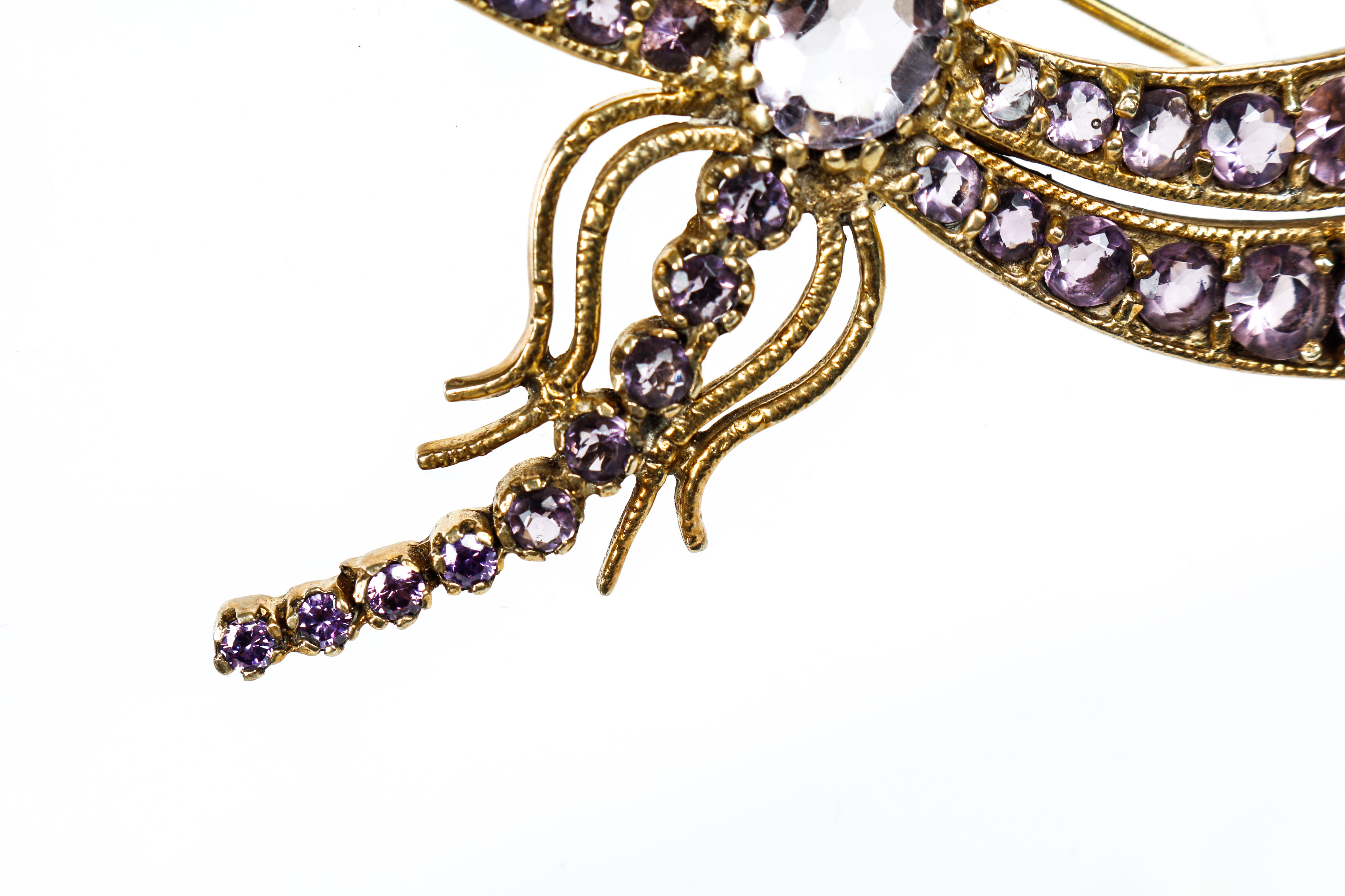 Vintage Amethyst and Sterling Silver Vermeil Dragonfly Brooch