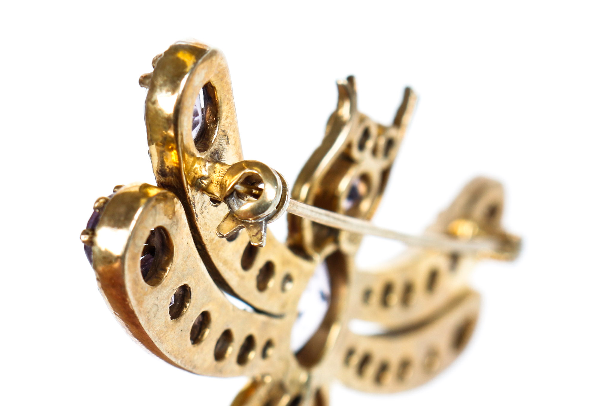 Vintage Amethyst and Sterling Silver Vermeil Dragonfly Brooch