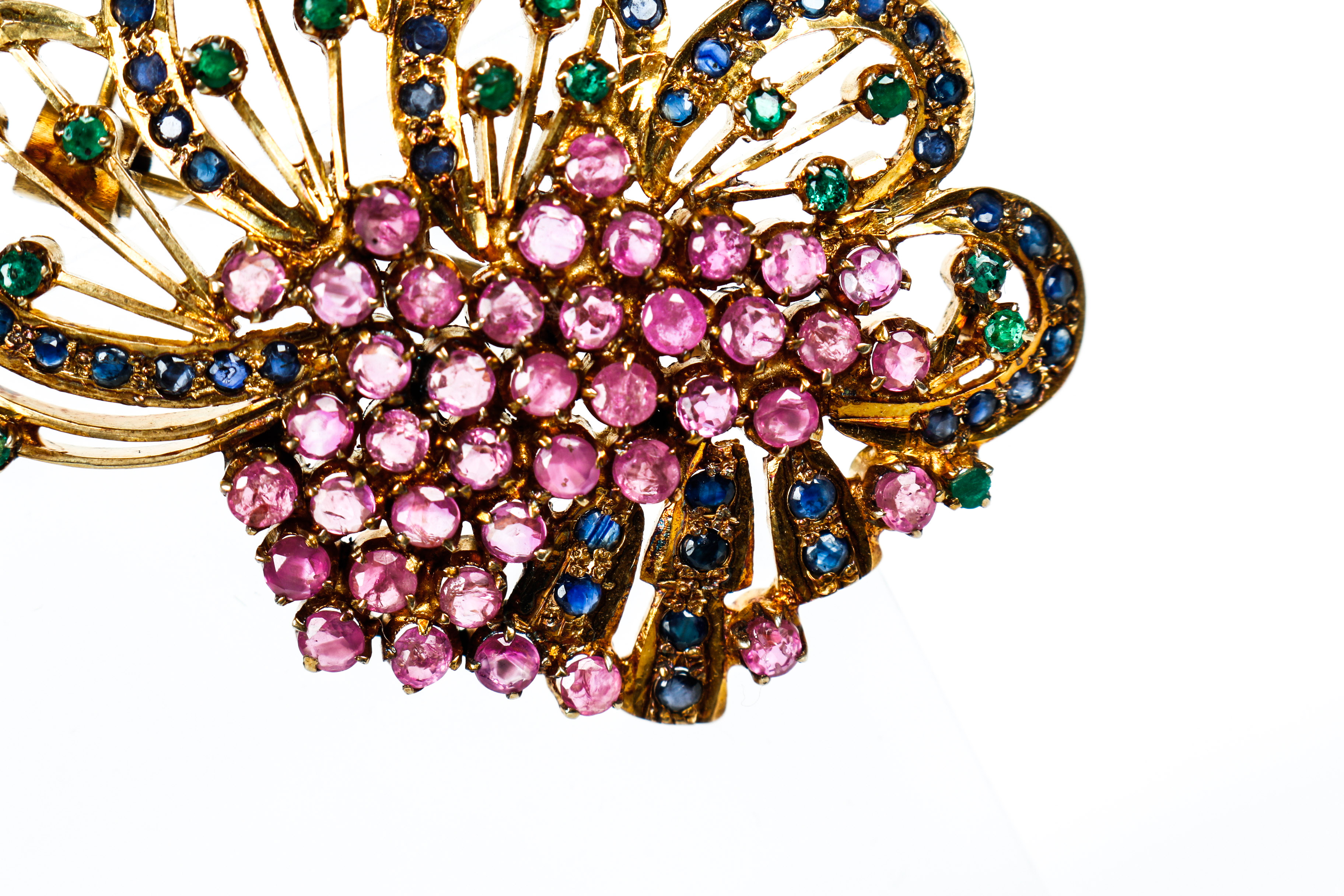 Vintage Ruby, Sapphire, and Emerald and Vermeil Brooch