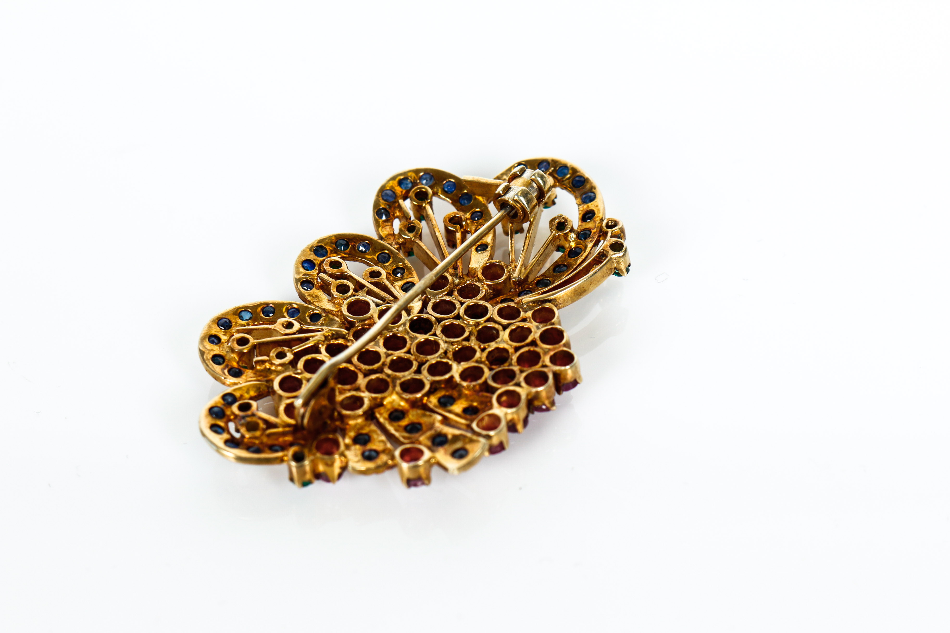 Vintage Ruby, Sapphire, and Emerald and Vermeil Brooch