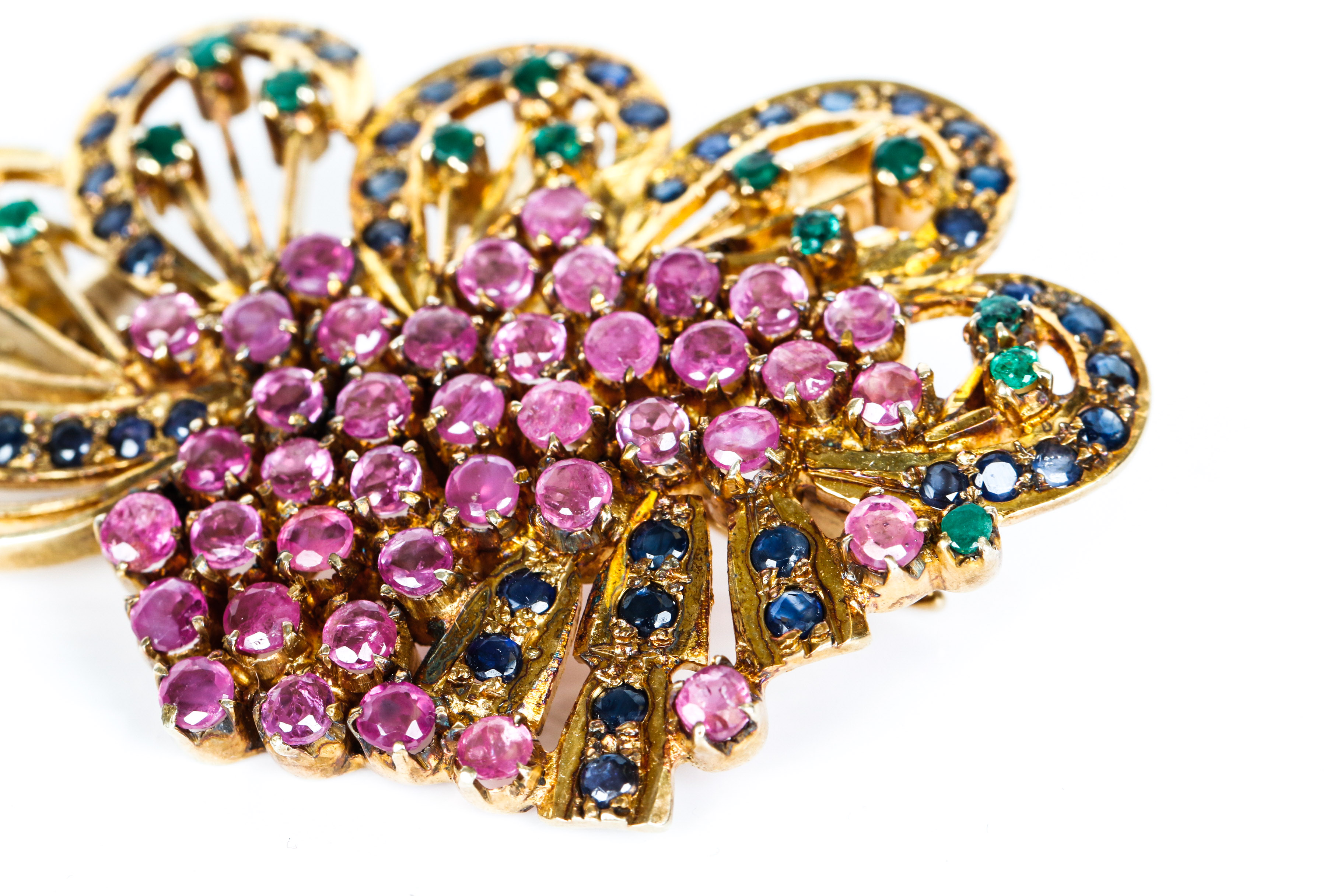 Vintage Ruby, Sapphire, and Emerald and Vermeil Brooch