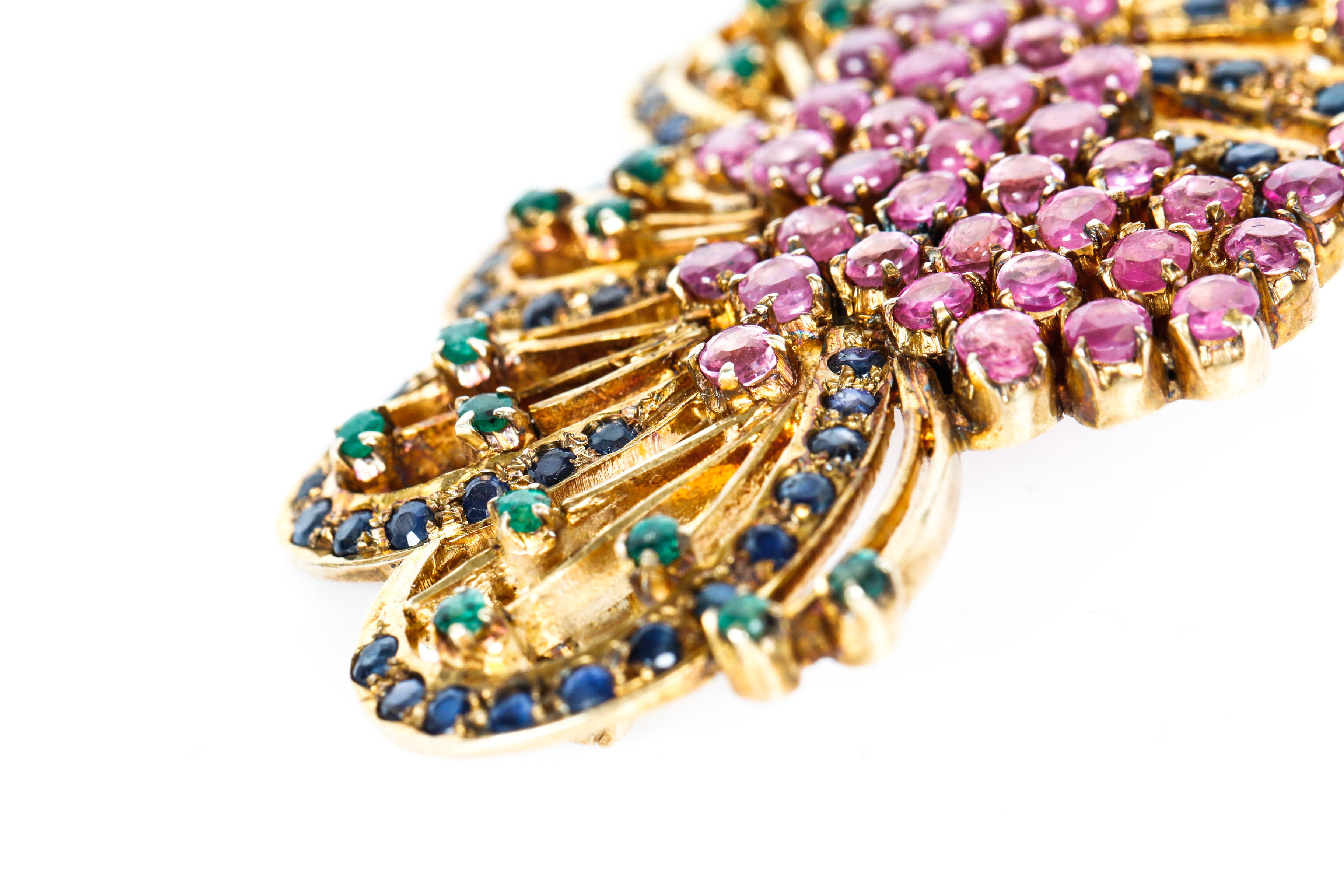 Vintage Ruby, Sapphire, and Emerald and Vermeil Brooch