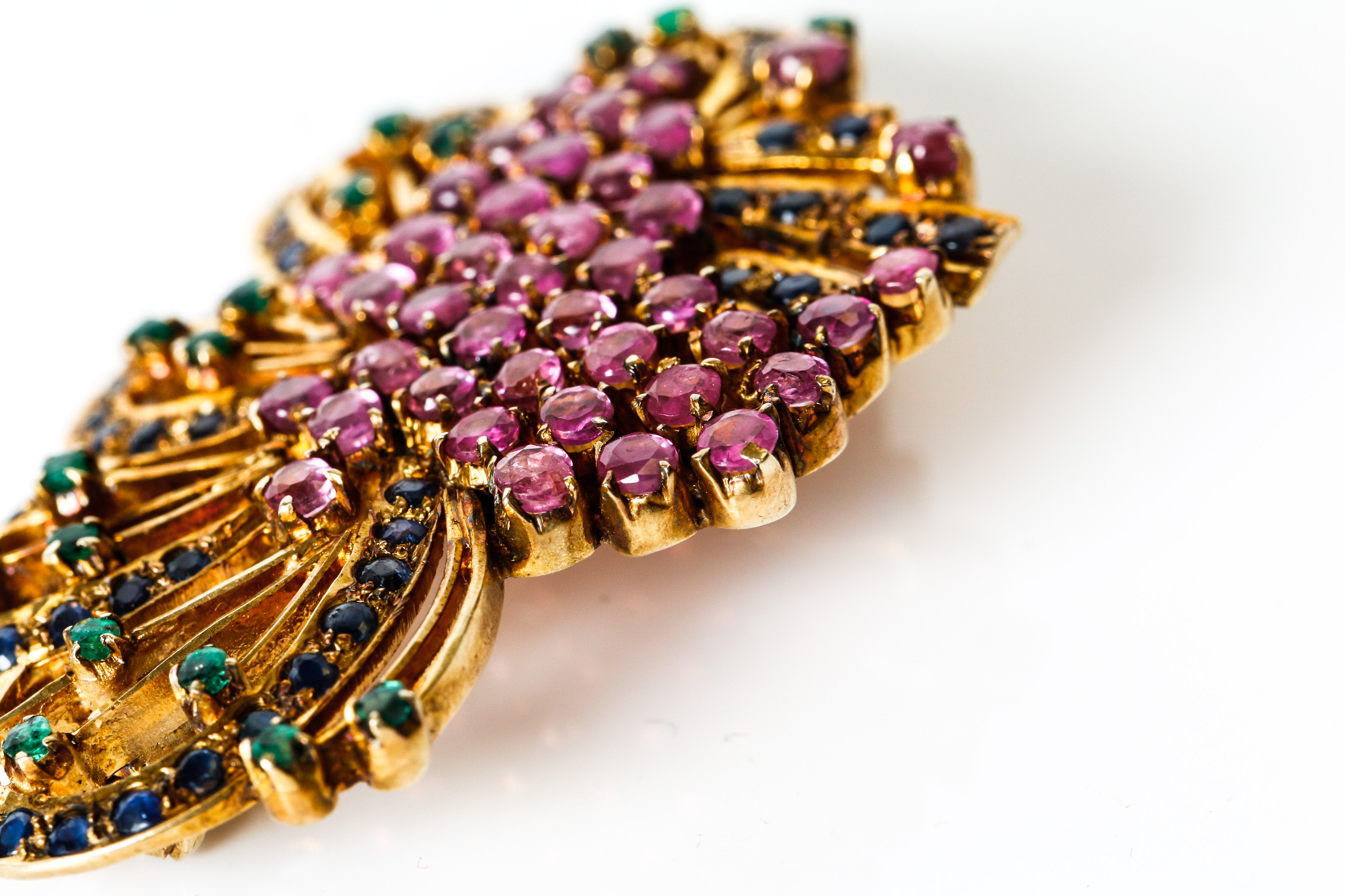 Vintage Ruby, Sapphire, and Emerald and Vermeil Brooch
