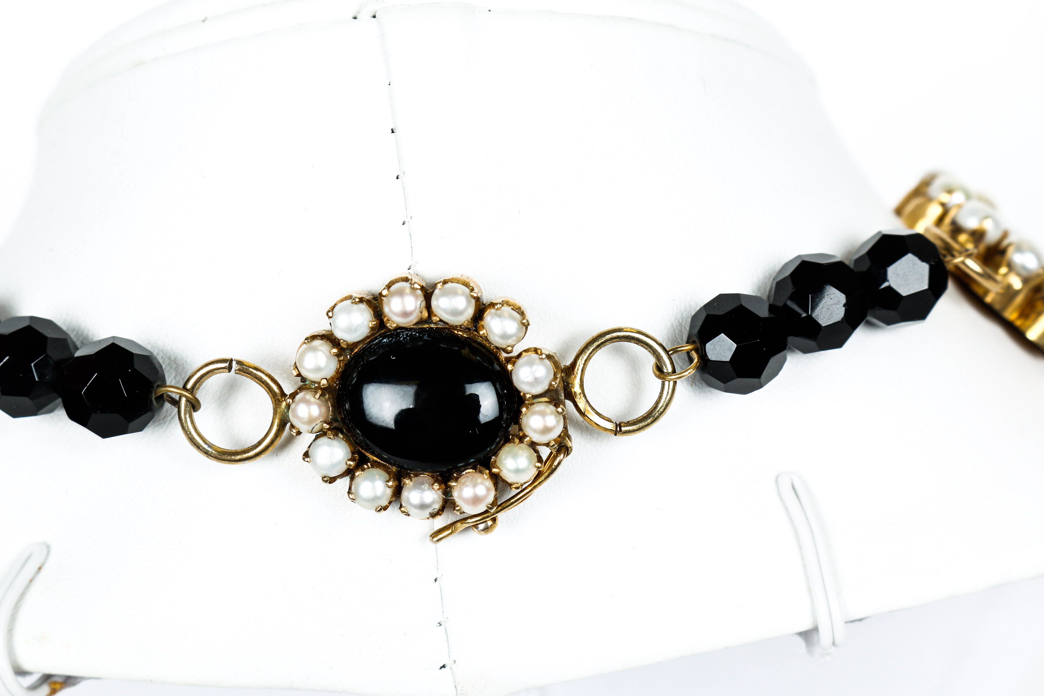 Vintage Black Onyx, Cultured Pearl, Enamel and Vermeil Necklace
