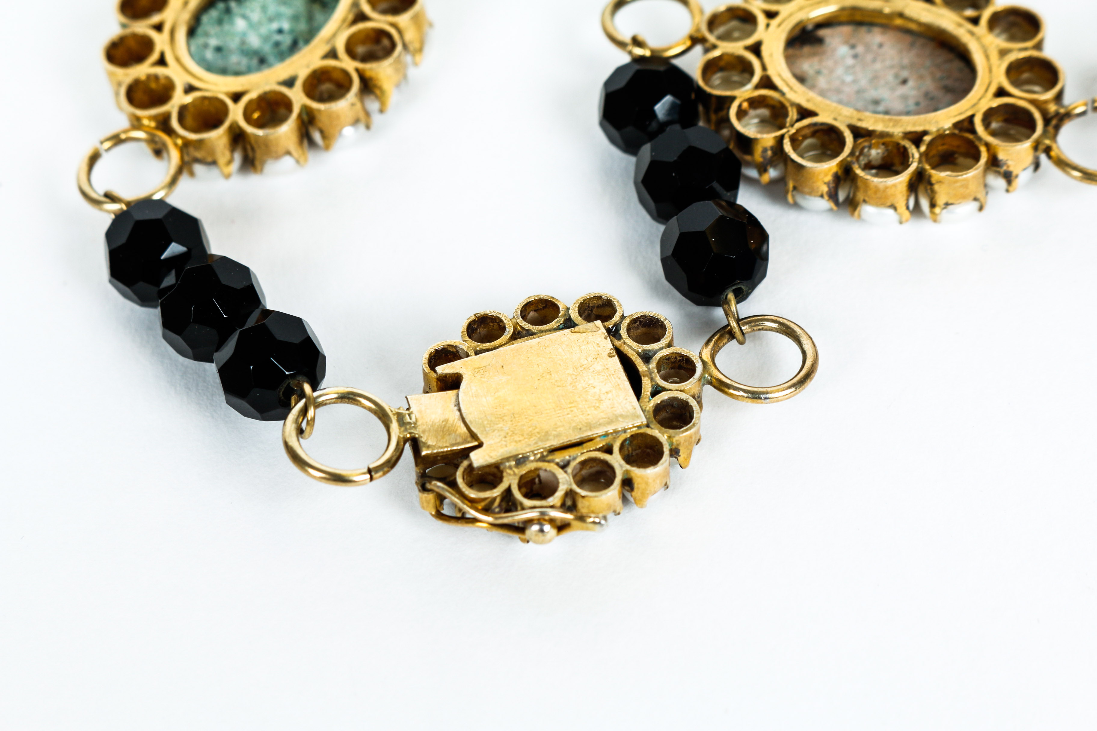 Vintage Black Onyx, Cultured Pearl, Enamel and Vermeil Necklace