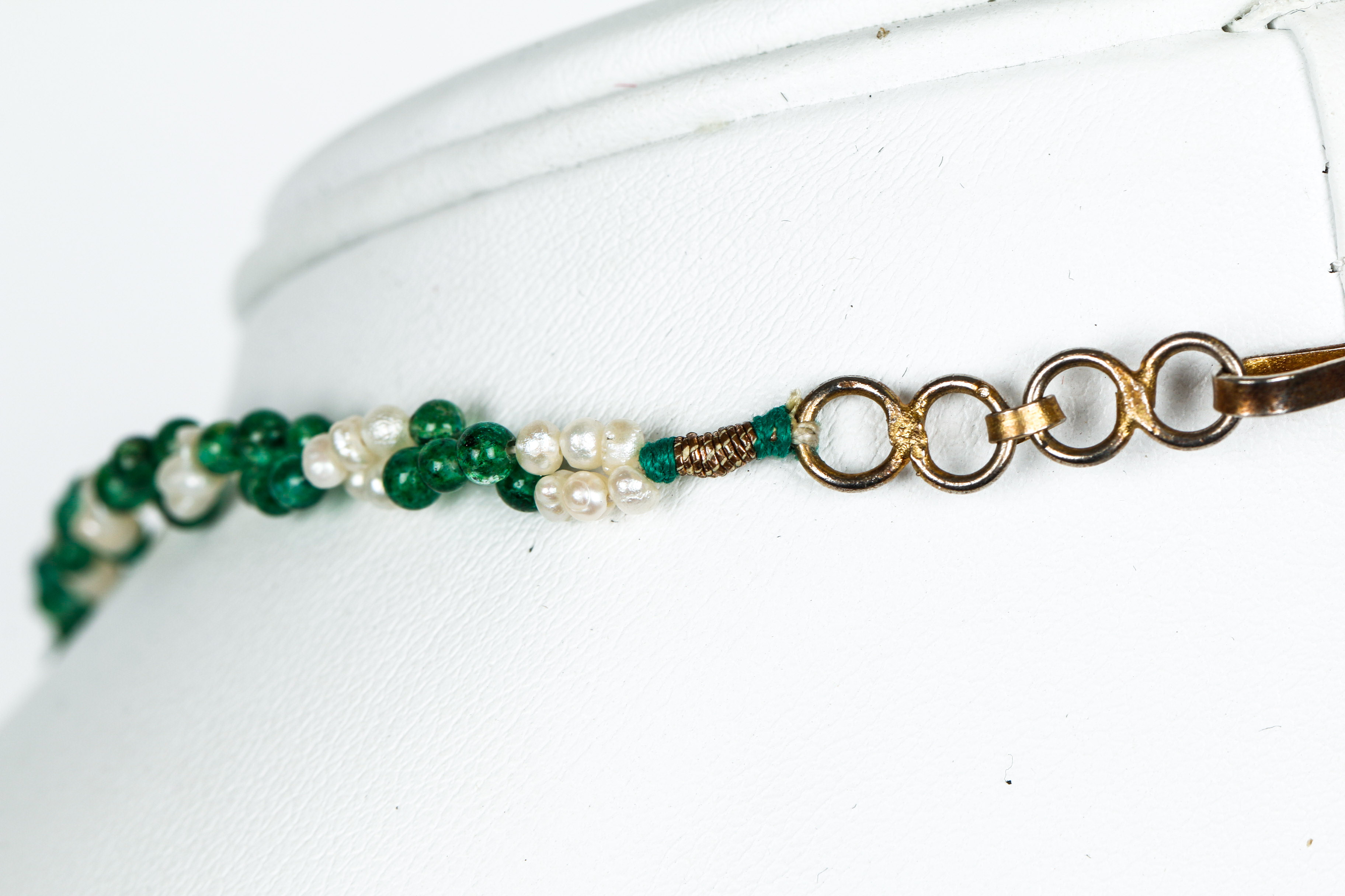 Indian Style Emerald, Seed Pearl and Glass Bead Necklace