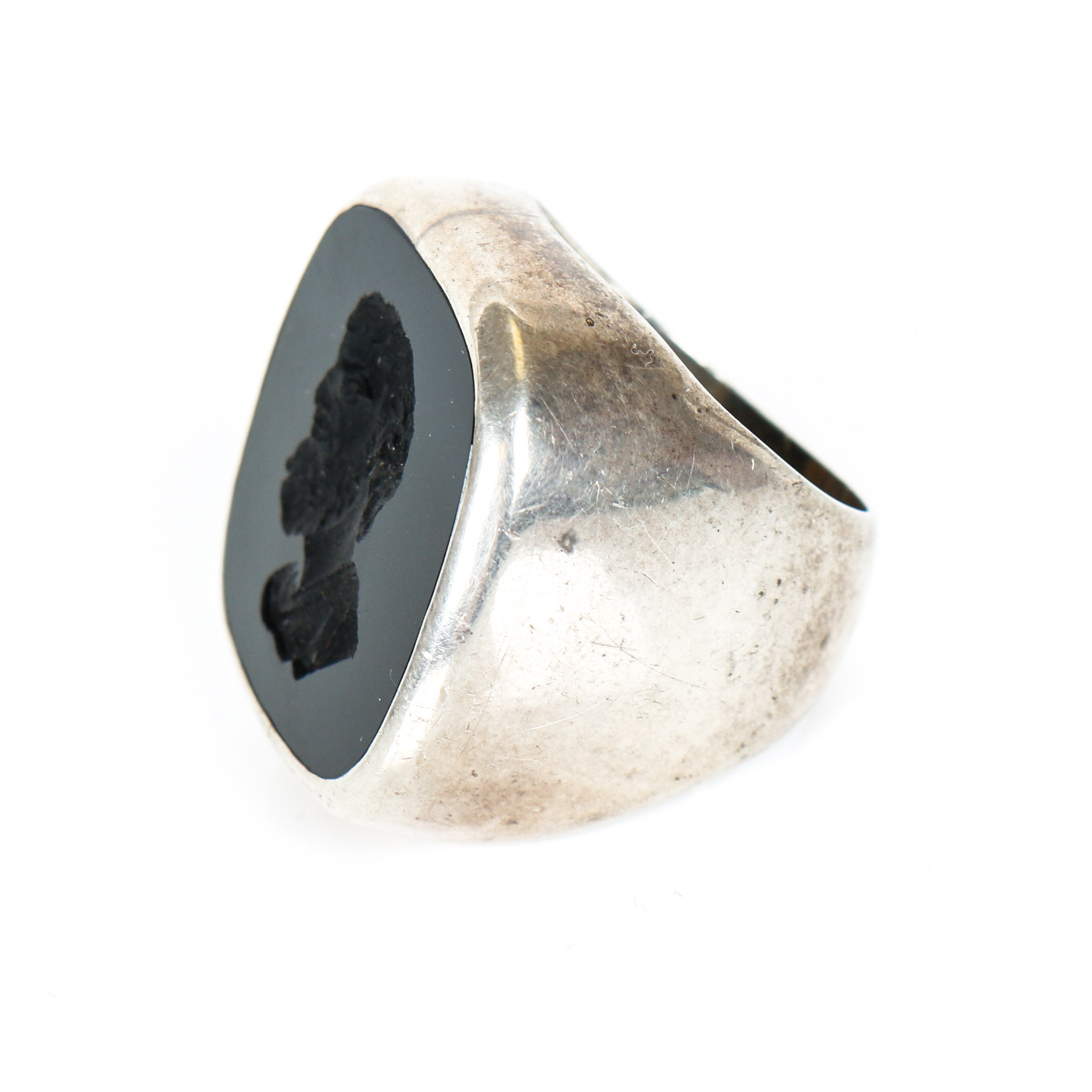 Vintage Sterling Silver and Black Onyx Intaglio Ring