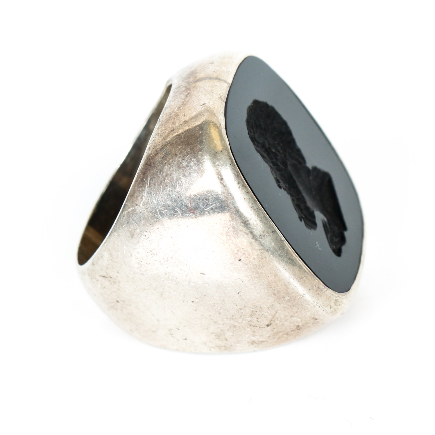 Vintage Sterling Silver and Black Onyx Intaglio Ring