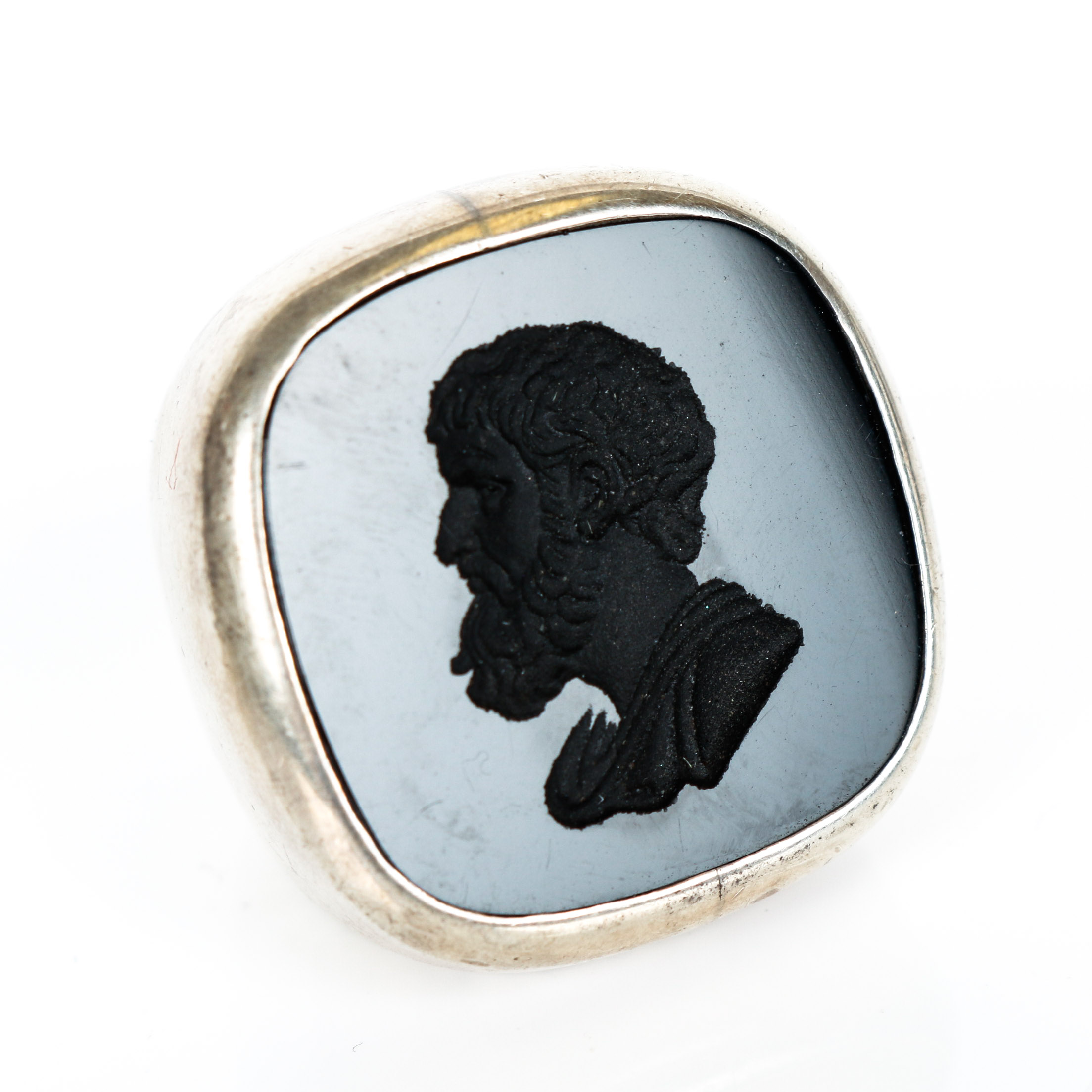 Vintage Sterling Silver and Black Onyx Intaglio Ring