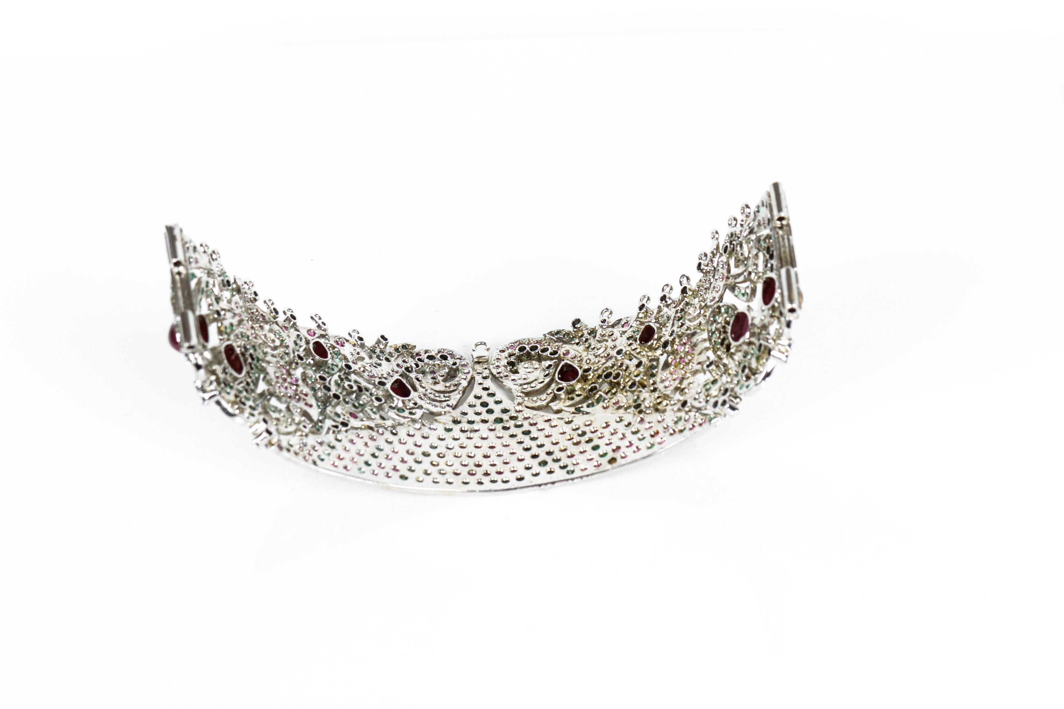 Vintage Sterling Ruby, Sapphire, and Emerald Choker Fragment