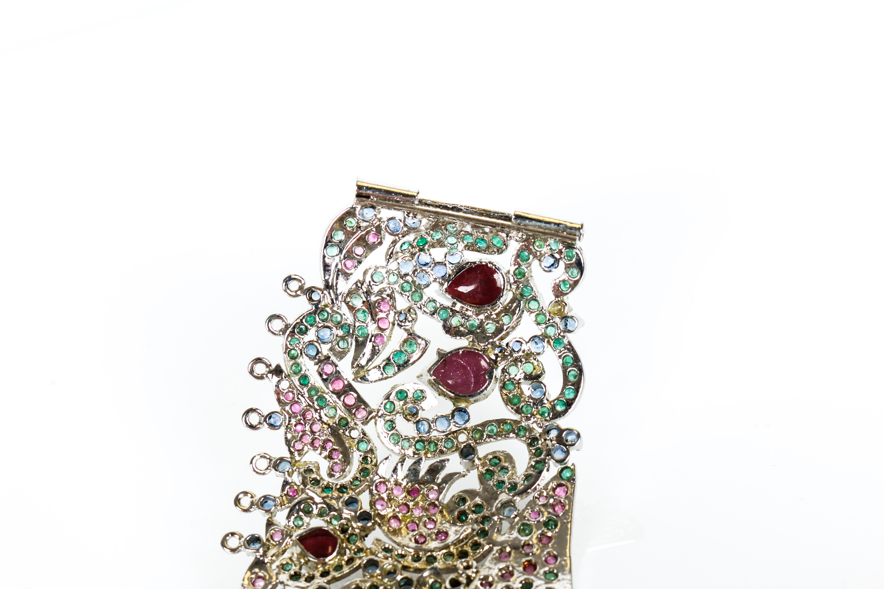 Vintage Sterling Ruby, Sapphire, and Emerald Choker Fragment