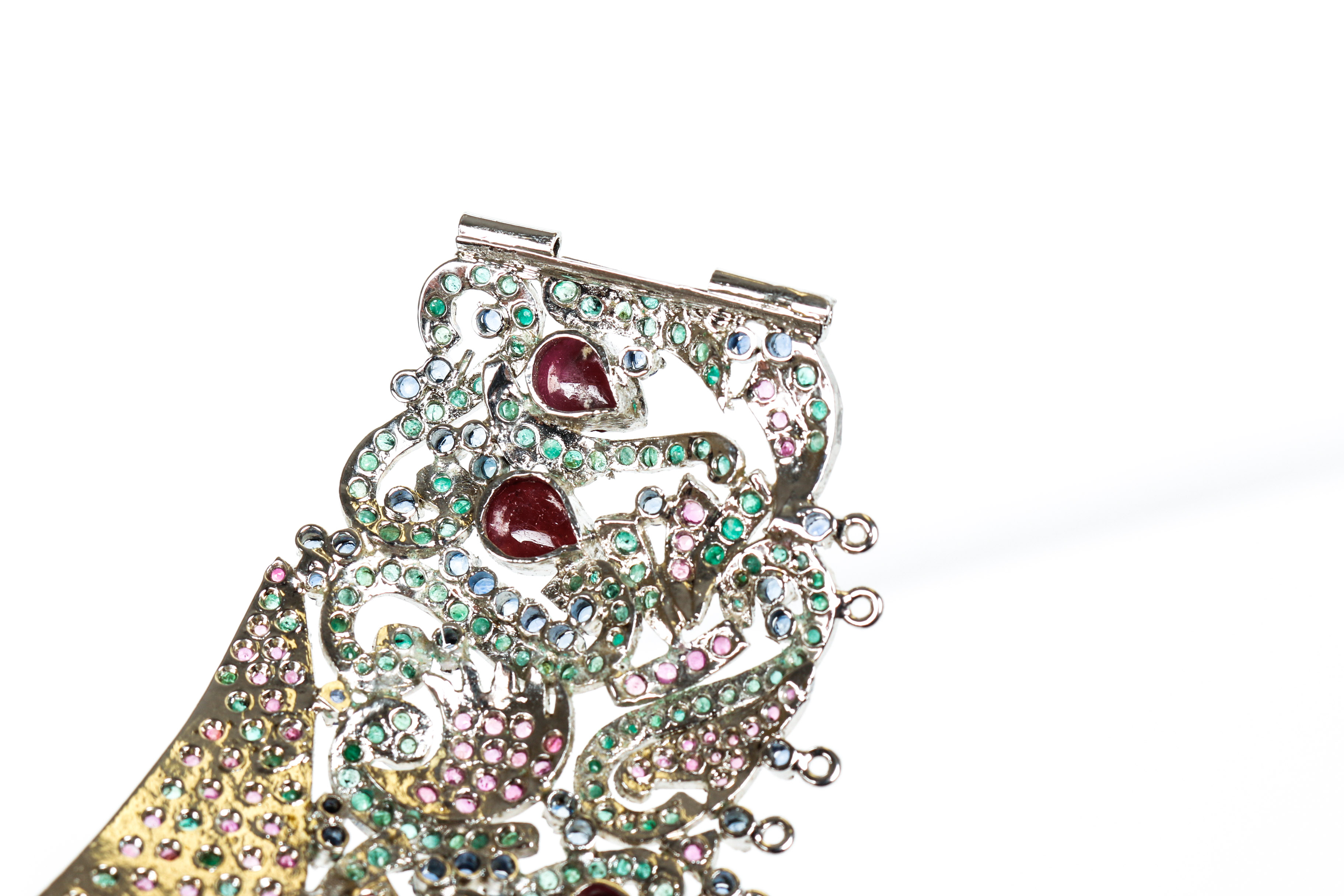 Vintage Sterling Ruby, Sapphire, and Emerald Choker Fragment