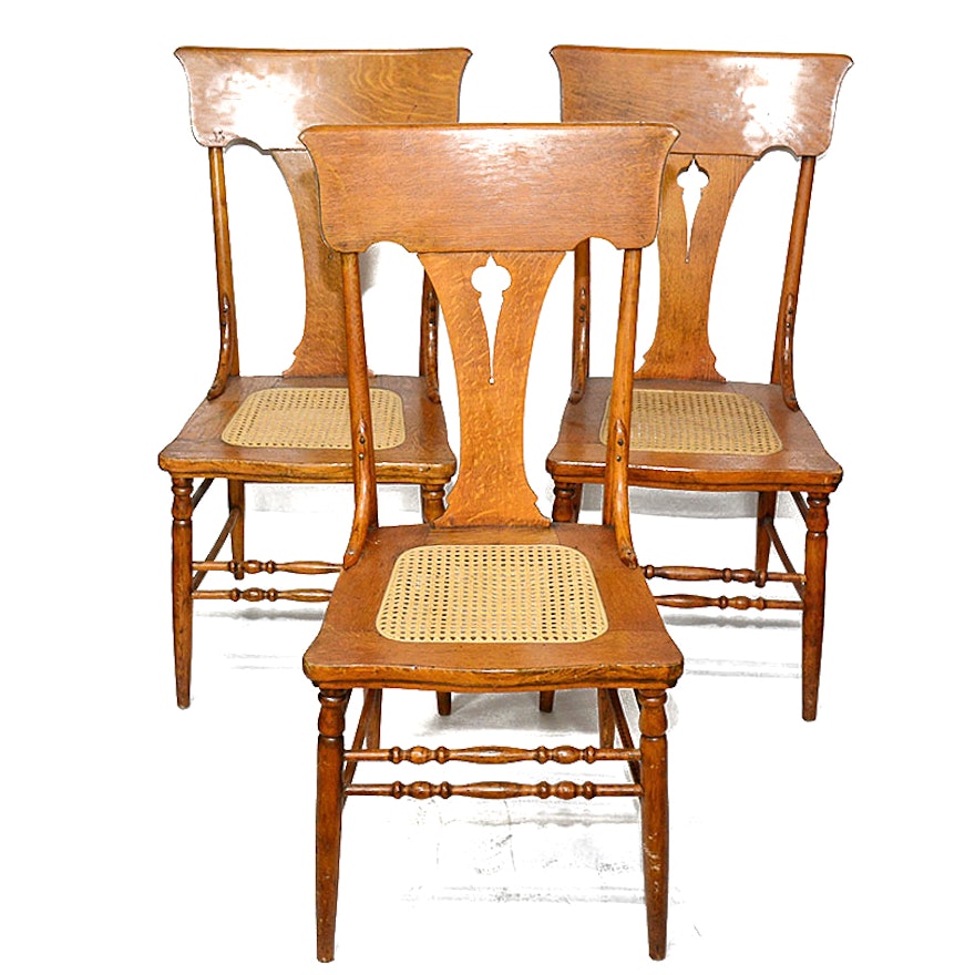 Vintage Oak Cane Seat Dining Chairs