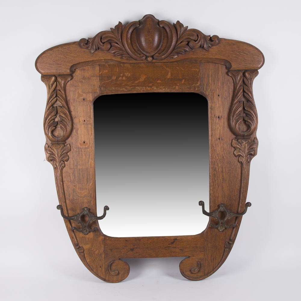Antique Oak Framed Hall Mirror
