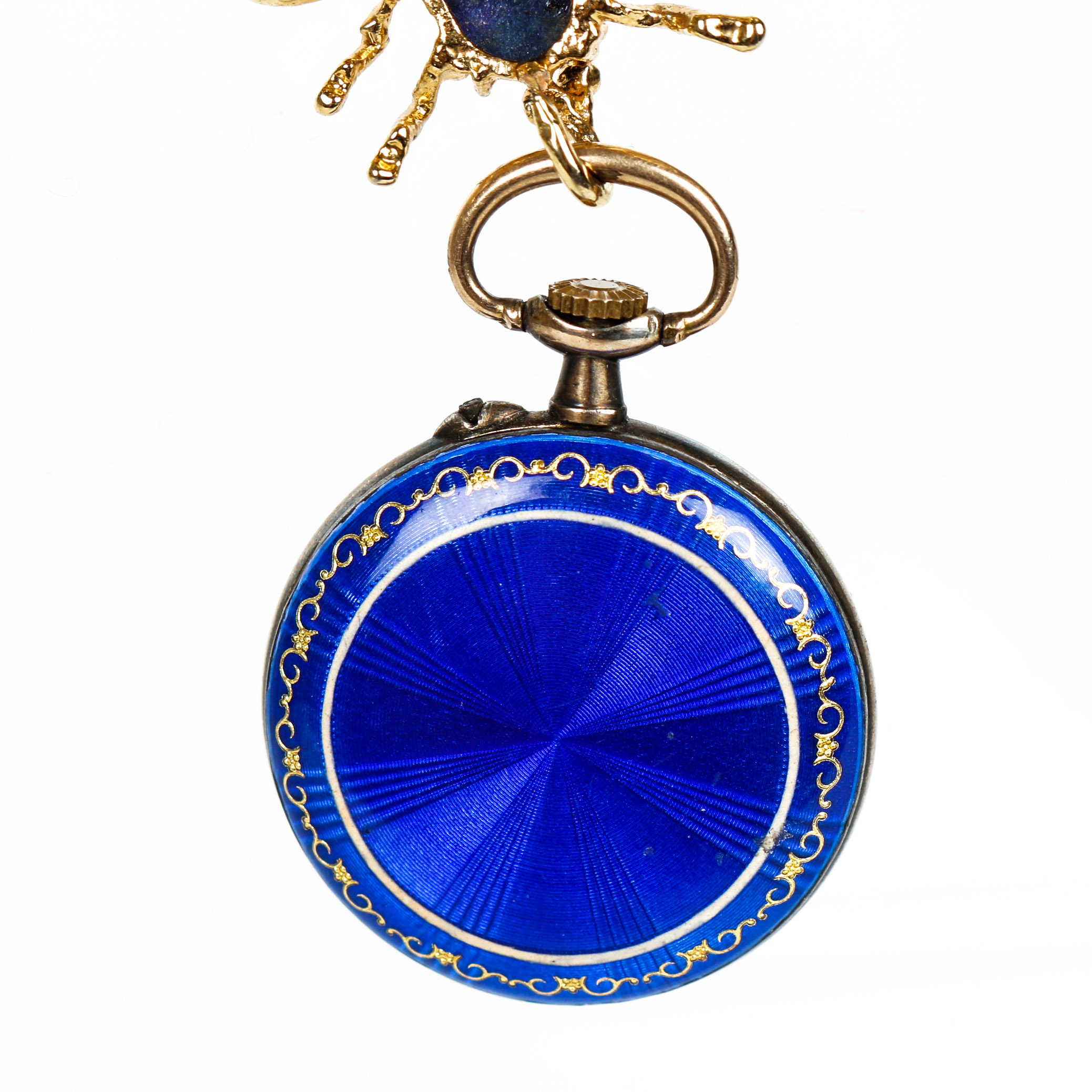 18K and Sterling Blue Enamel Women's Watch with Lapis Bee Pendant