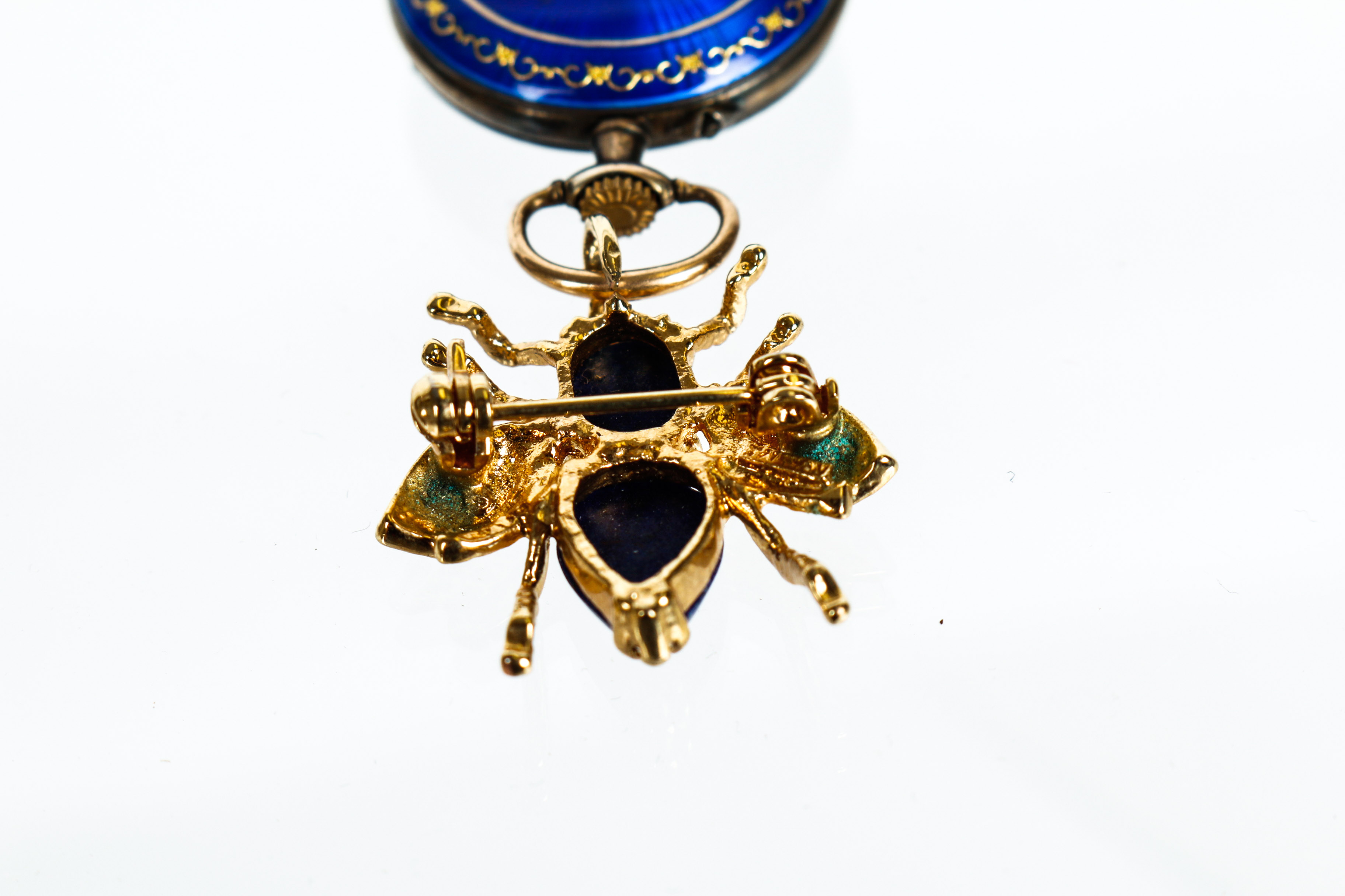 18K and Sterling Blue Enamel Women's Watch with Lapis Bee Pendant