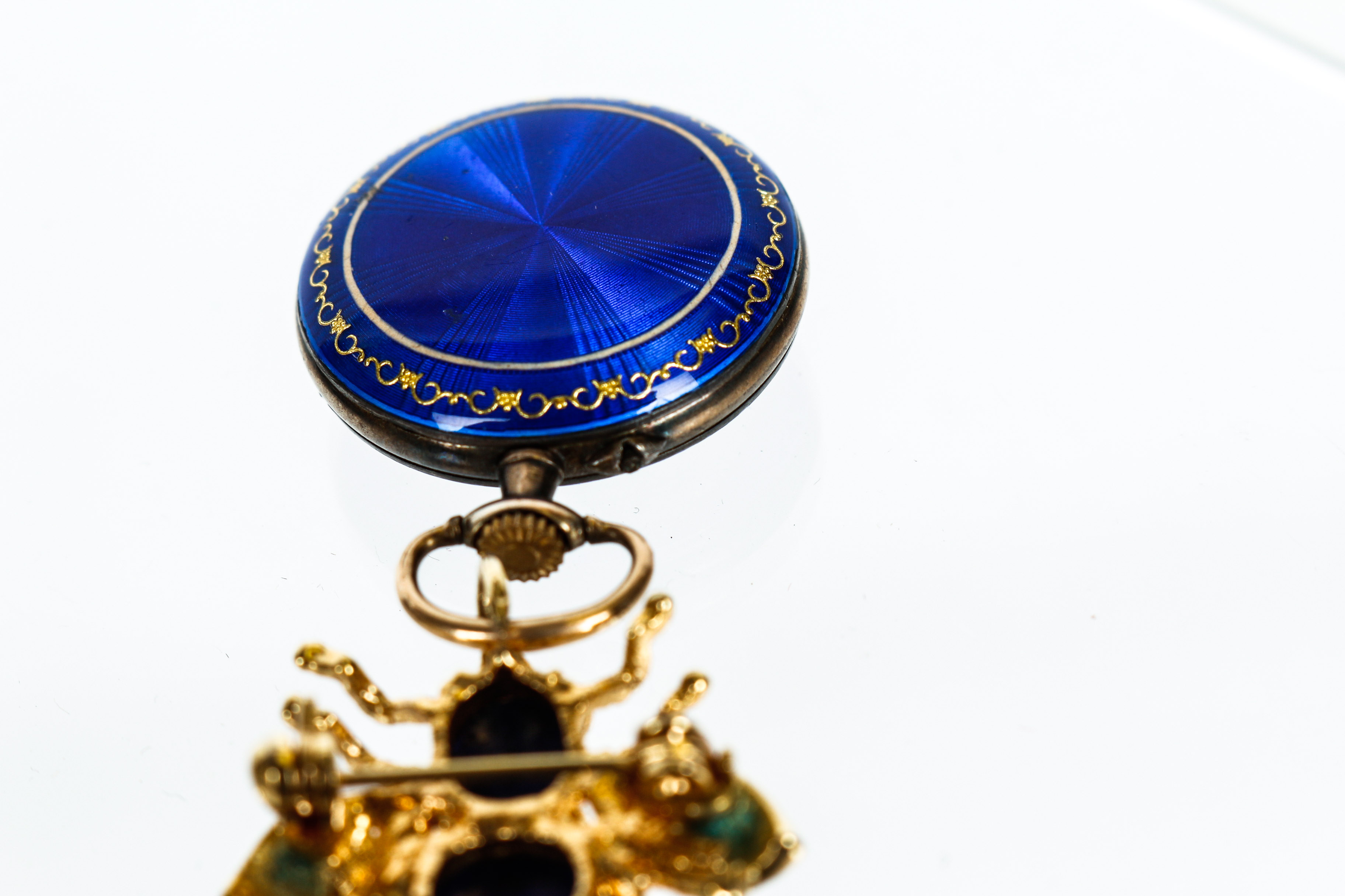 18K and Sterling Blue Enamel Women's Watch with Lapis Bee Pendant