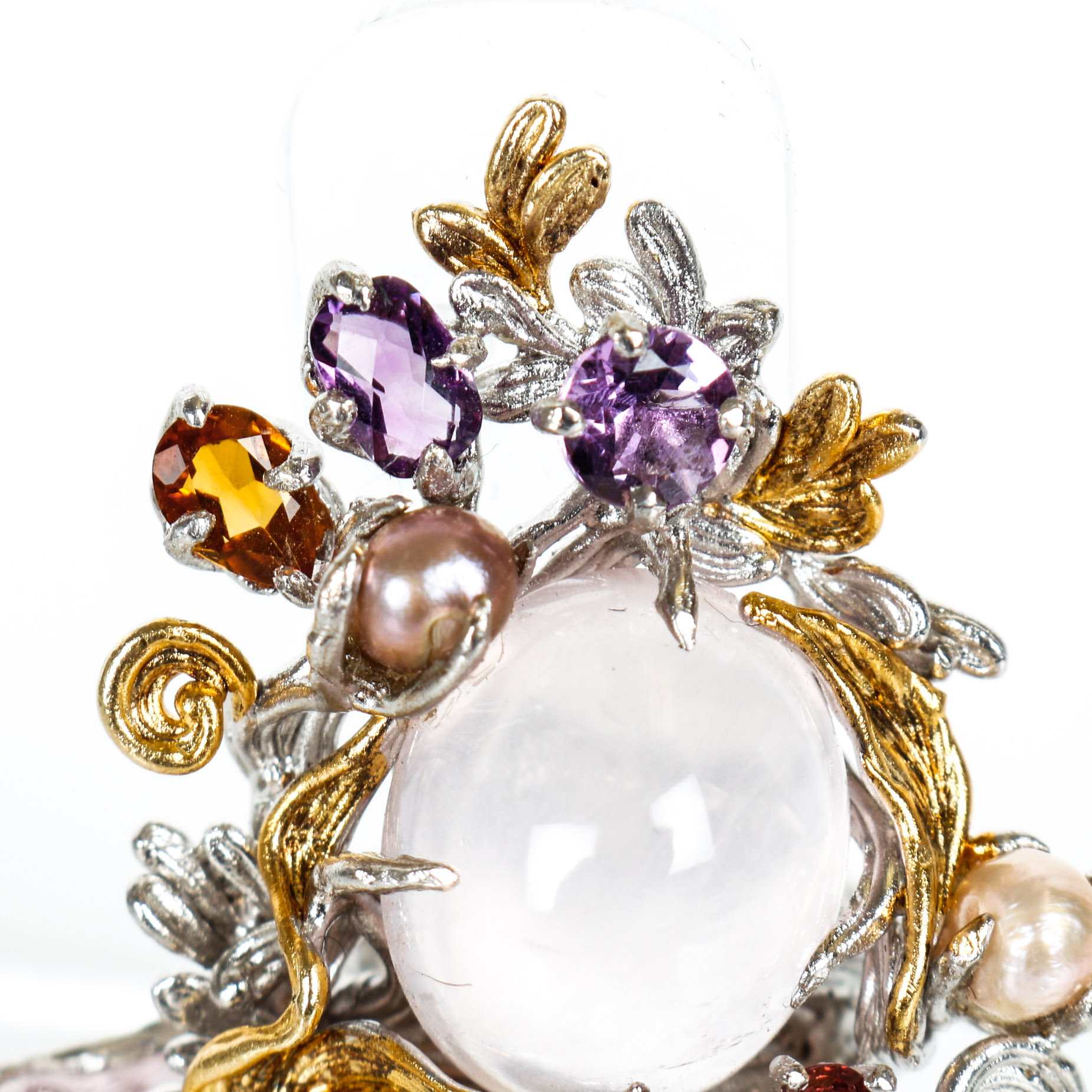 Joseph Holland Custom Multi-Stone, Freshwater Cultured Pearl, Sterling Silver and Vermeil Ring
