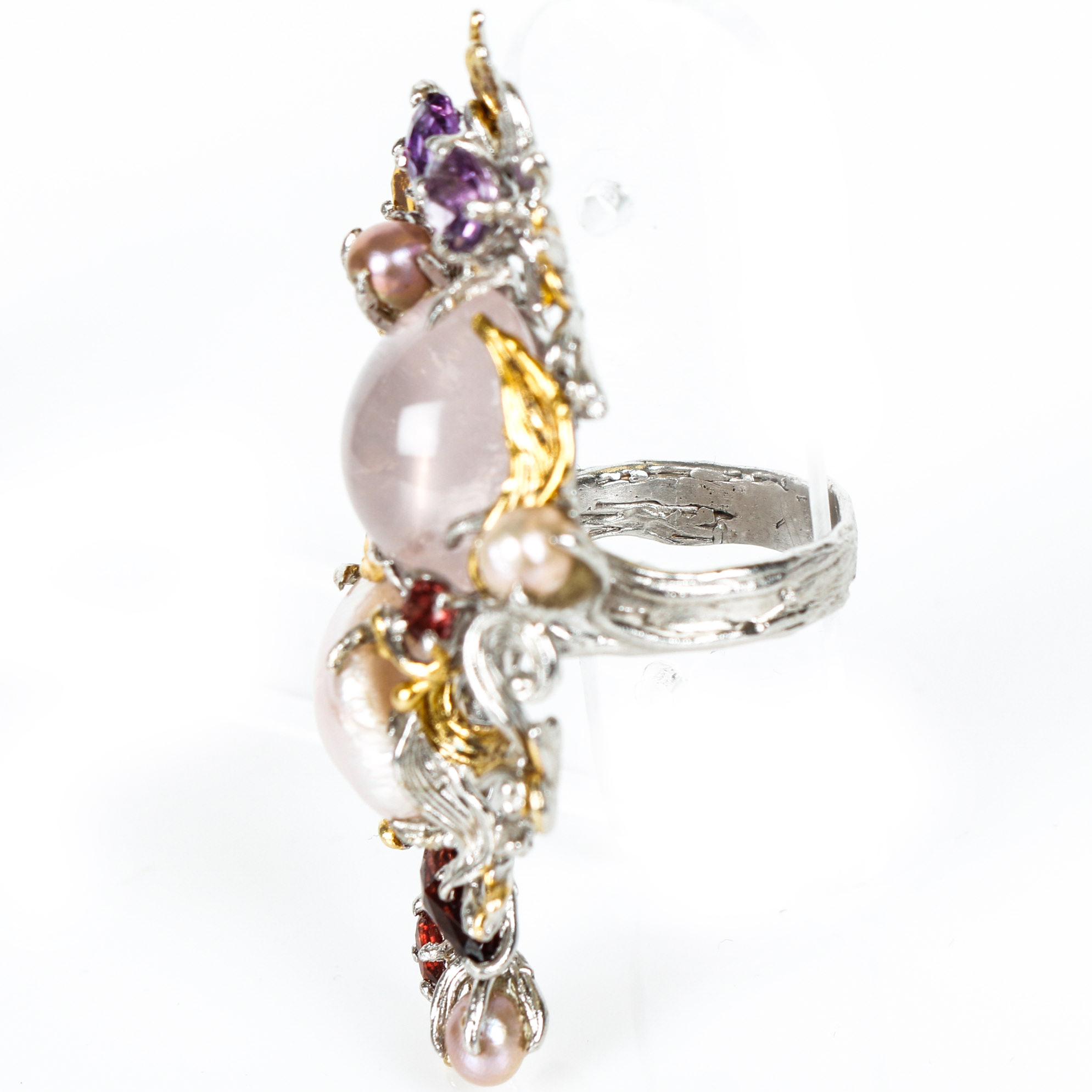 Joseph Holland Custom Multi-Stone, Freshwater Cultured Pearl, Sterling Silver and Vermeil Ring